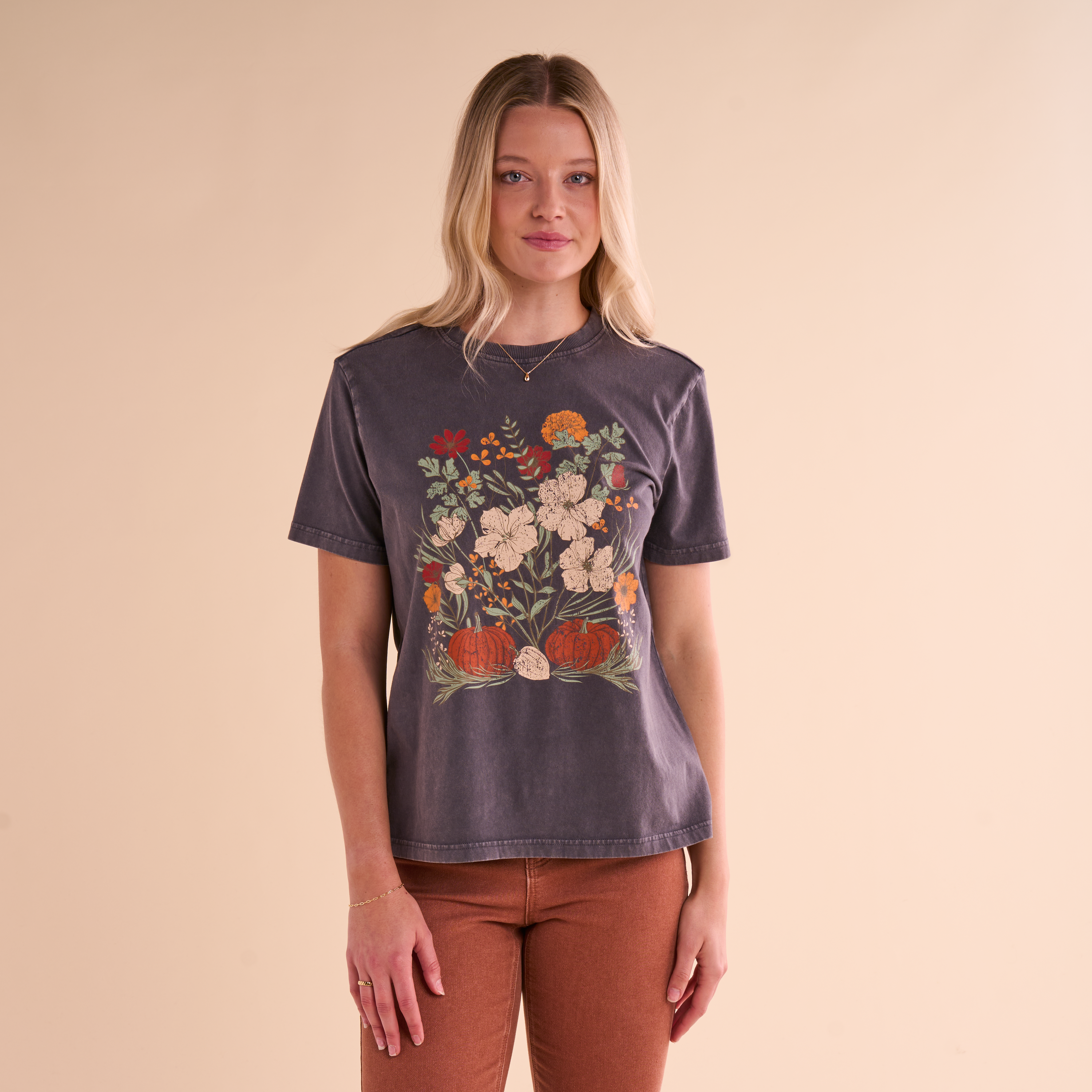 Image of Natural Reflections Fall Floral Short-Sleeve T-Shirt - Forged Iron