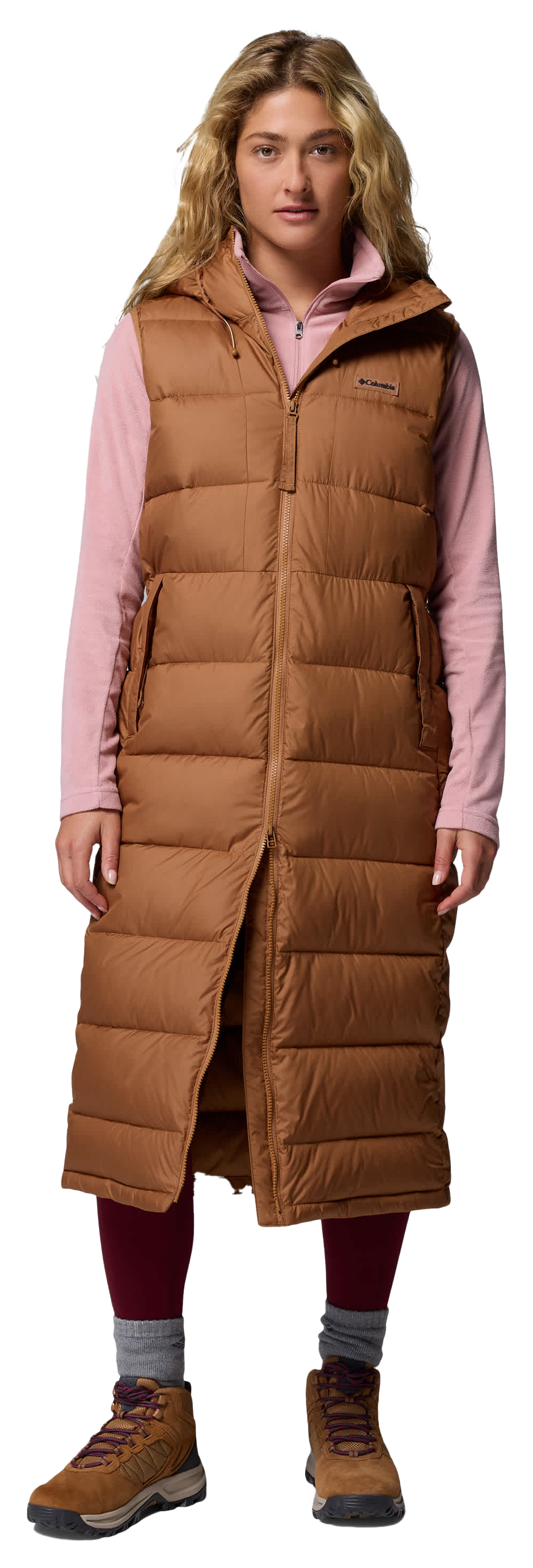 Image of Columbia Pike Lake II Hooded Long Vest - Camel Brown - M