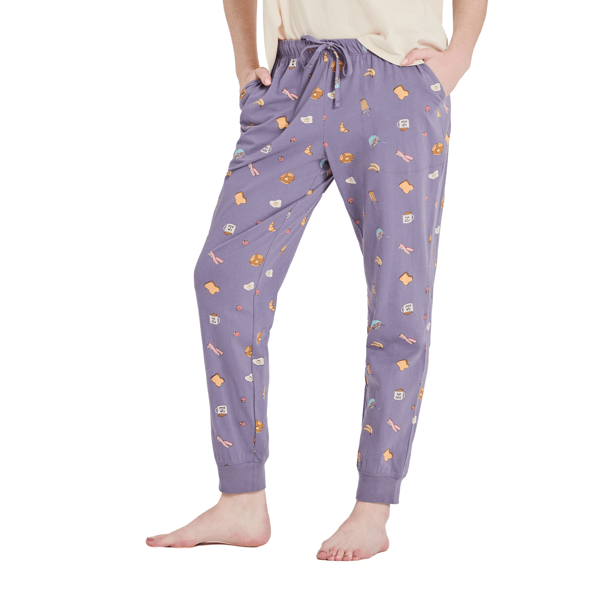 Image of Life is Good Breakfast Pattern Snuggle Up Sleep Joggers - Dusk Purple