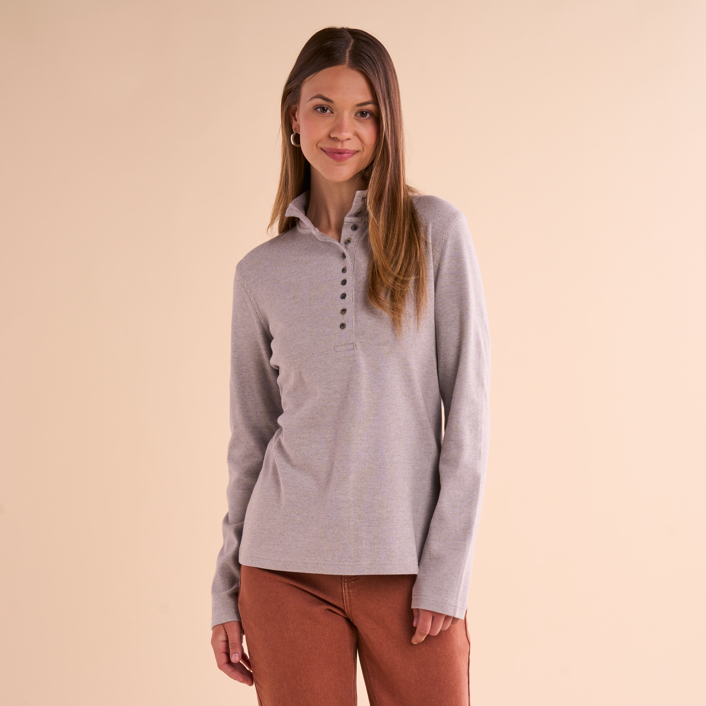 Image of Natural Reflections 10-Button Long-Sleeve Mock Turtleneck - Heather Charcoal