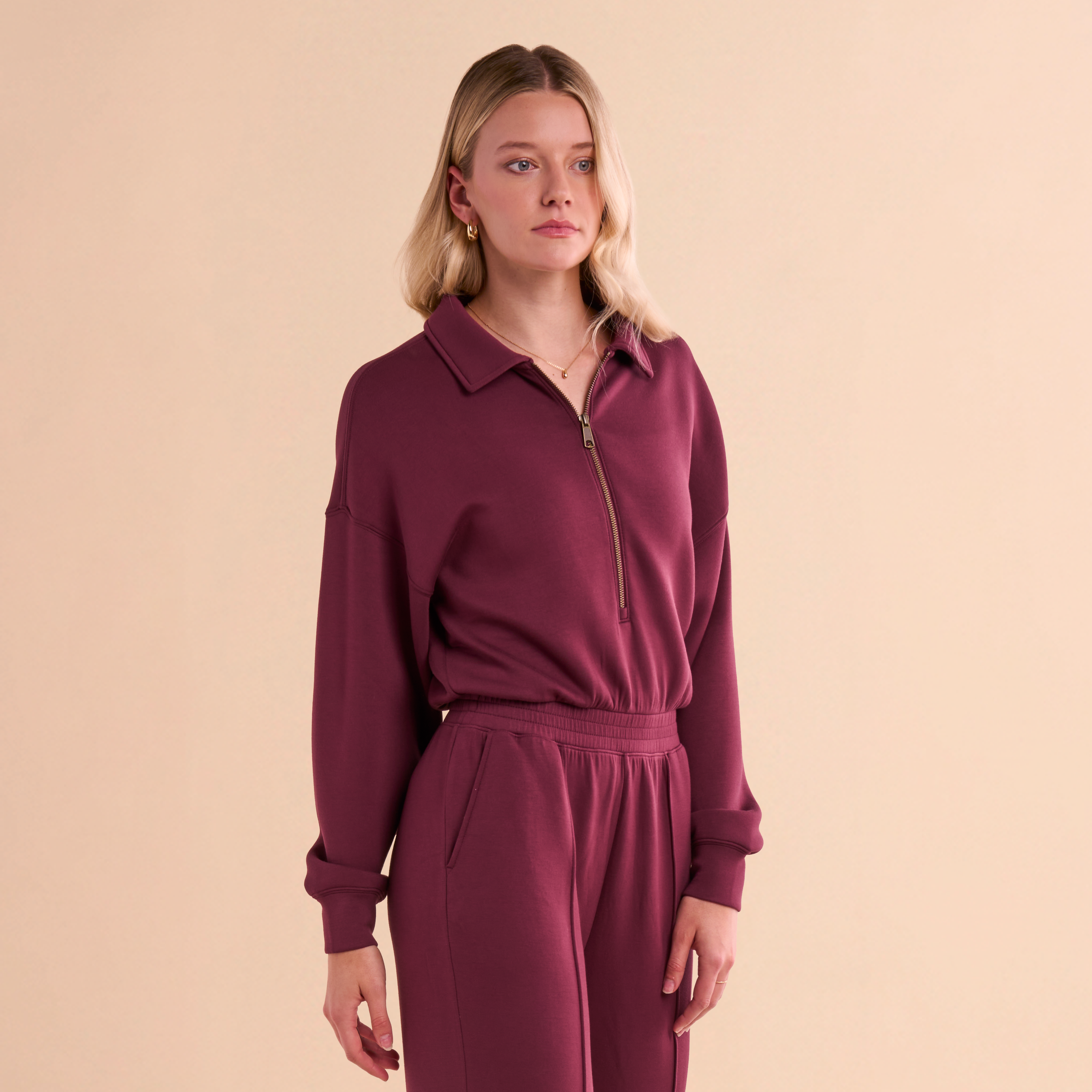 Image of Natural Reflections Soft Haven Scuba Jumpsuit - Vineyard Wine