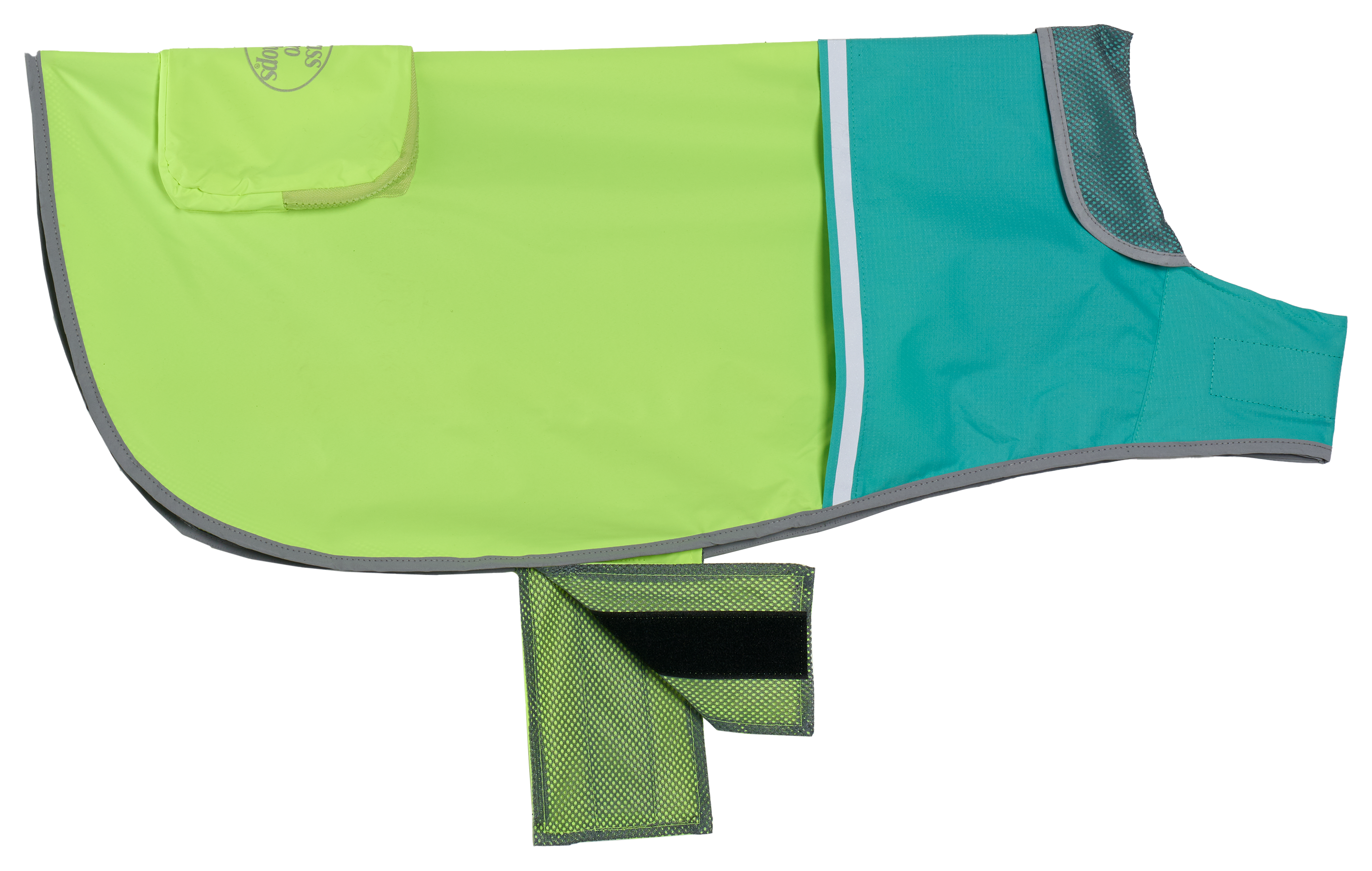 Image of Bass Pro Shops Reflective Raincoat for Dogs - Teal/Lime - XS
