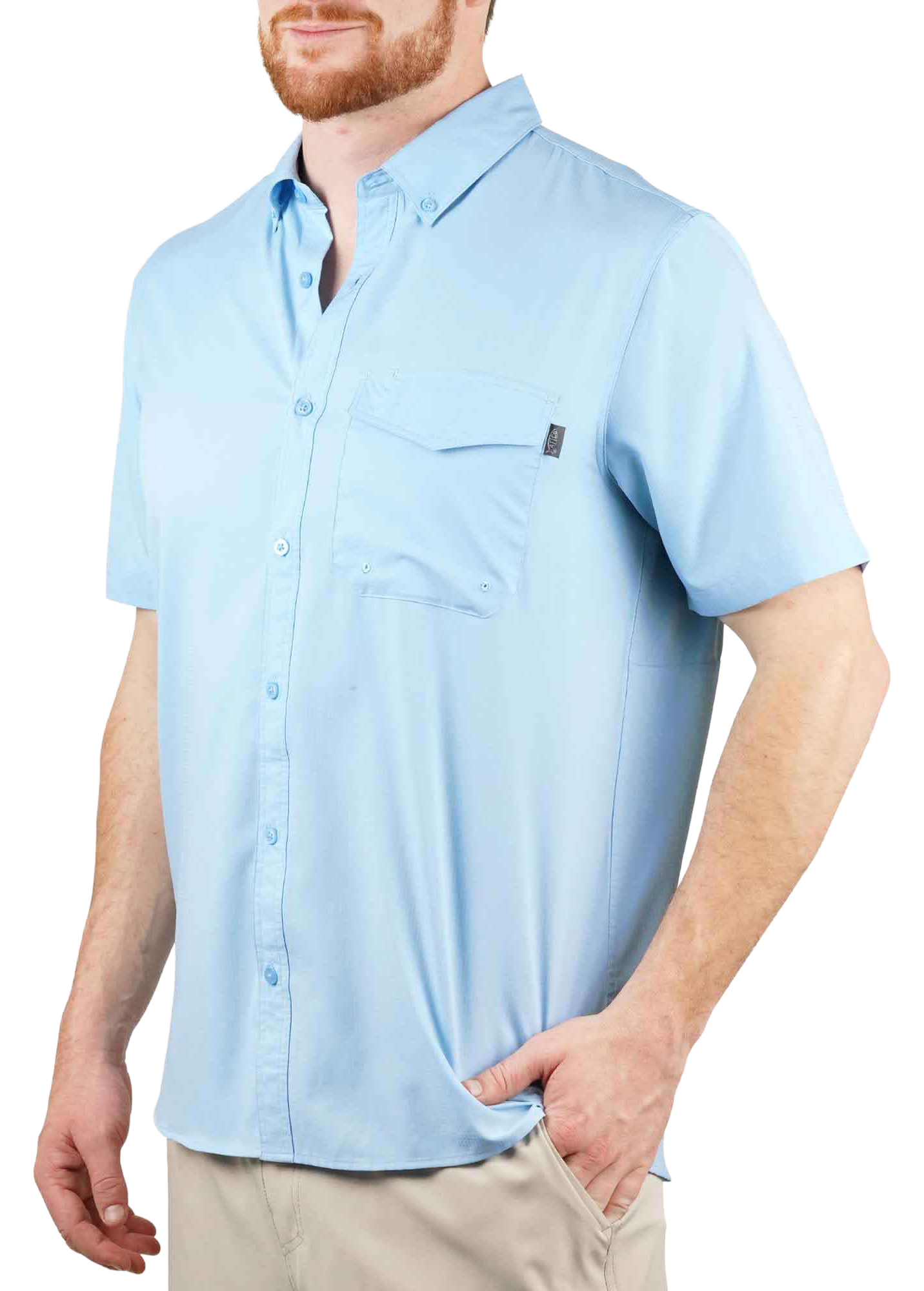 Image of AFTCO Palomar Tech Short-Sleeve Button-Down Shirt - Airy Blue