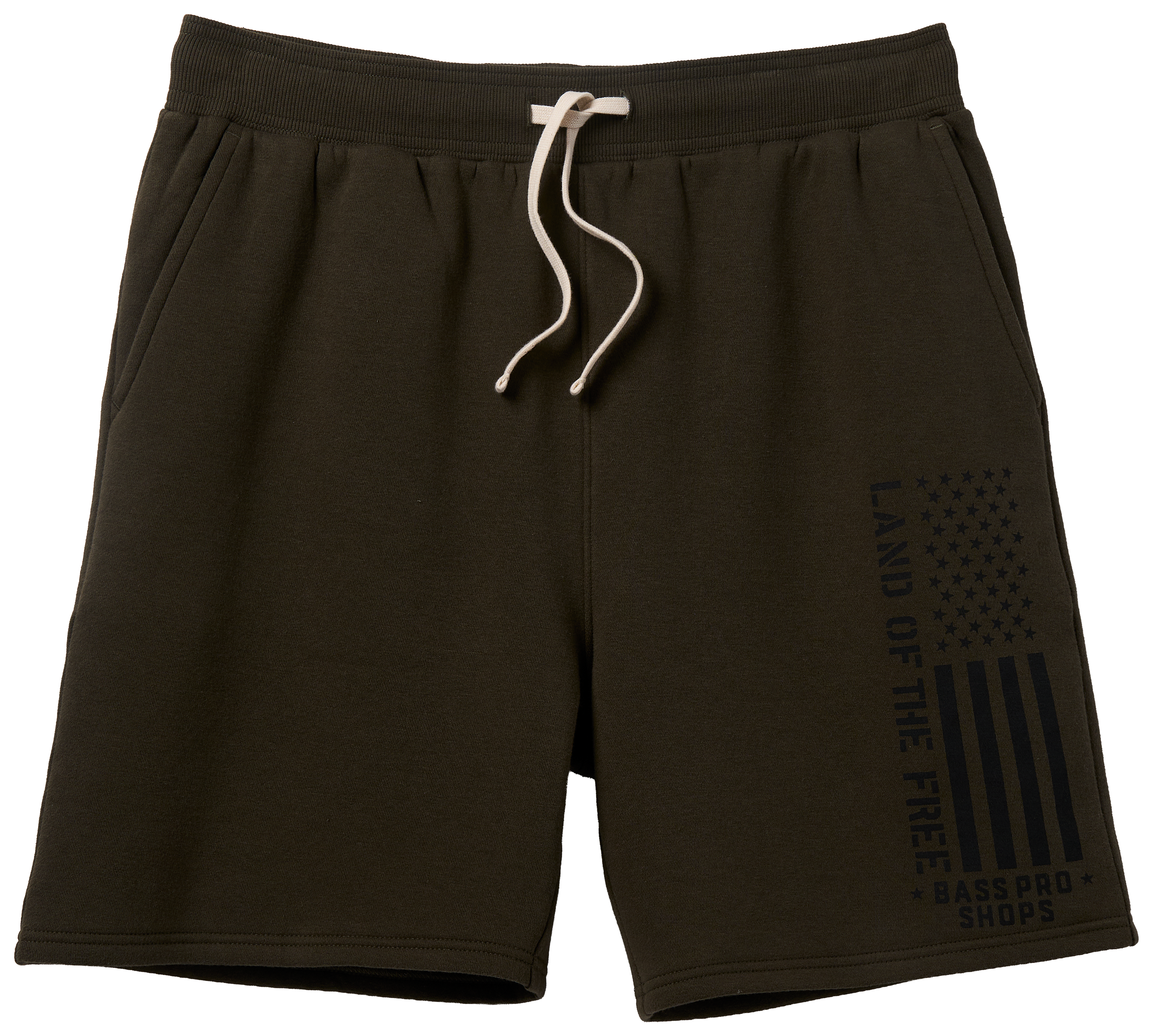 Image of Land of the Free Vertical Flag Fleece Shorts - Olive