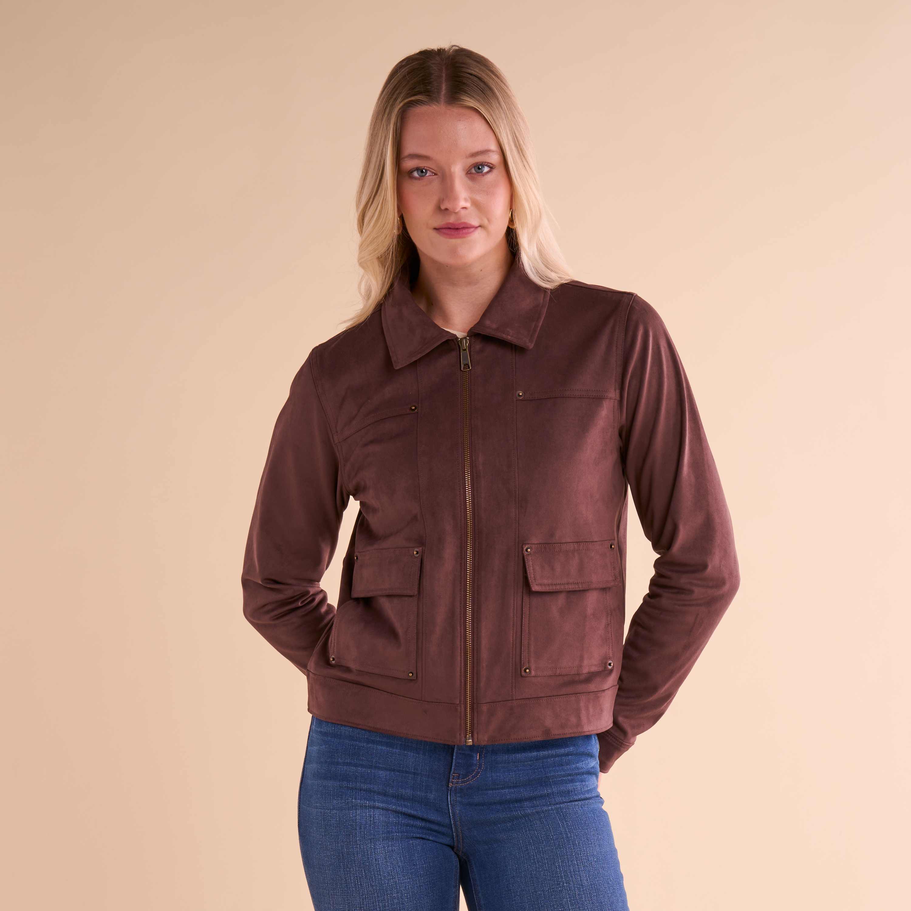 Image of Natural Reflections Faux-Suede Jacket - French Roast