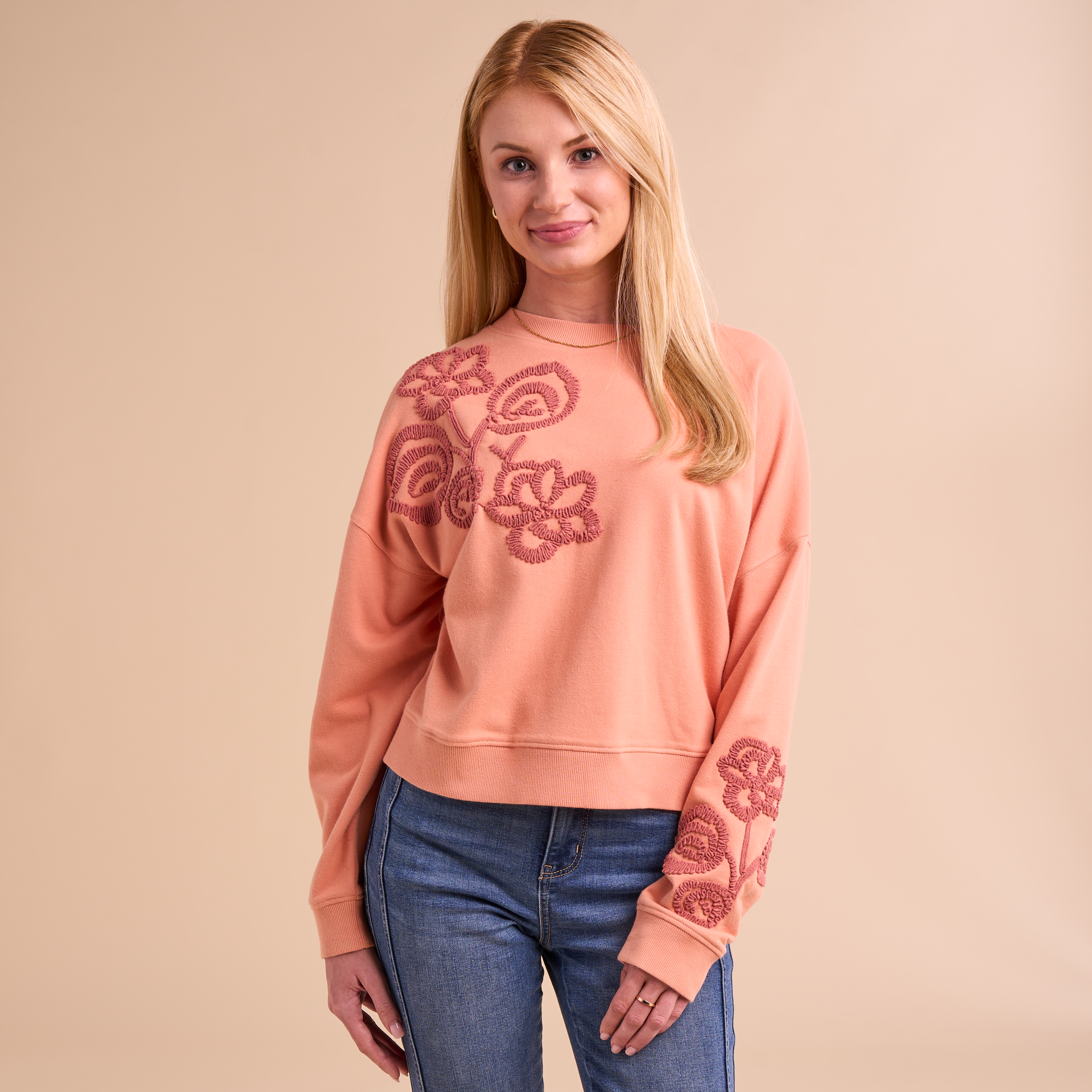 Image of Natural Reflections Crew-Neck Applique Sweatshirt