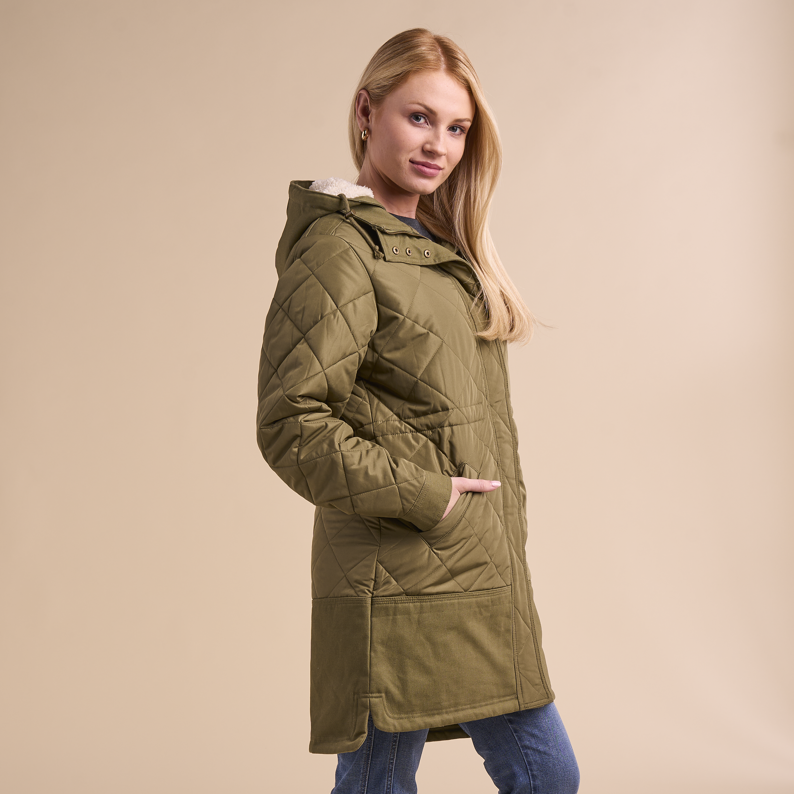 Image of Natural Reflections Pine Grove Quilted Hooded Jacket - Burnt Olive