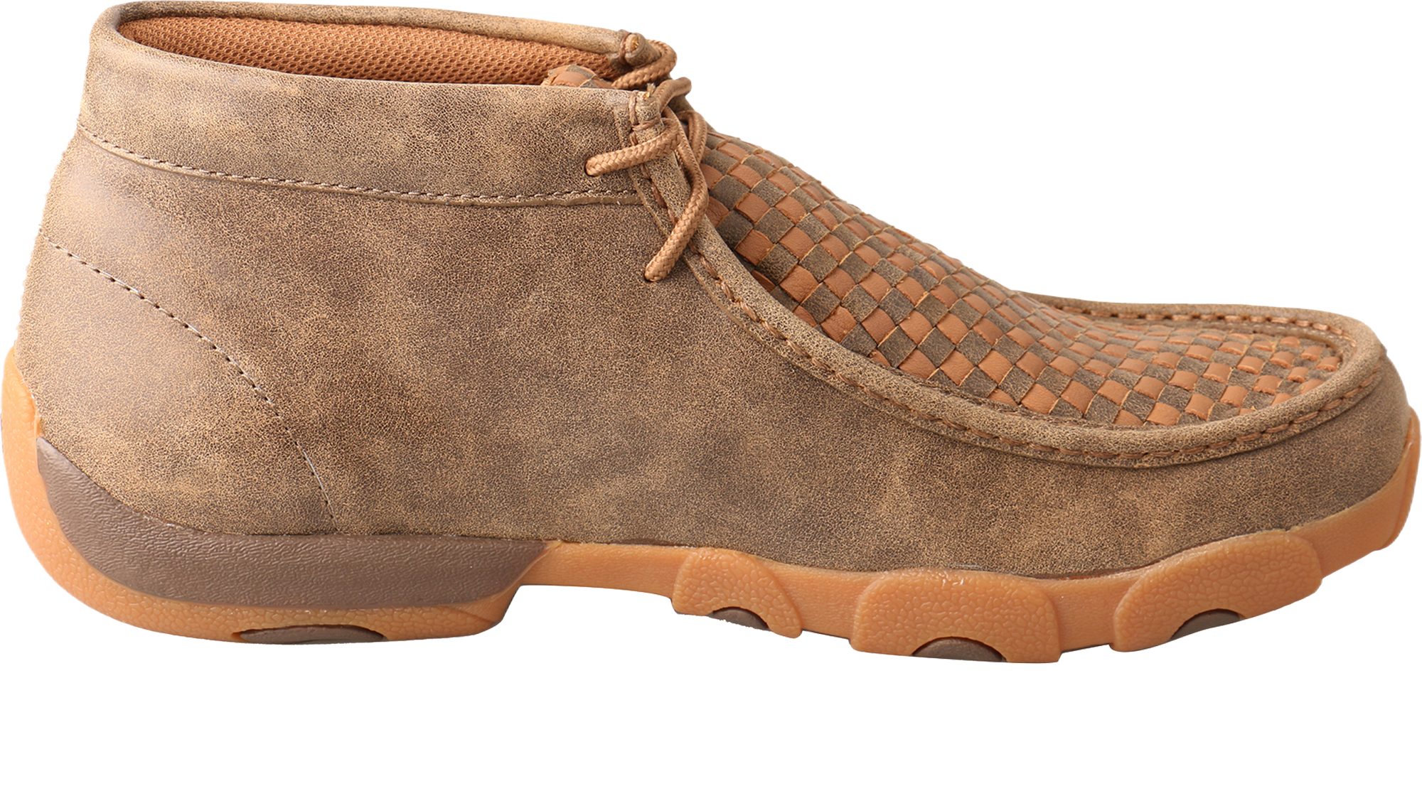 Image of Twisted X Chucka Checkerboard Pattern Driving Mocs for Men - Bomber/Tan