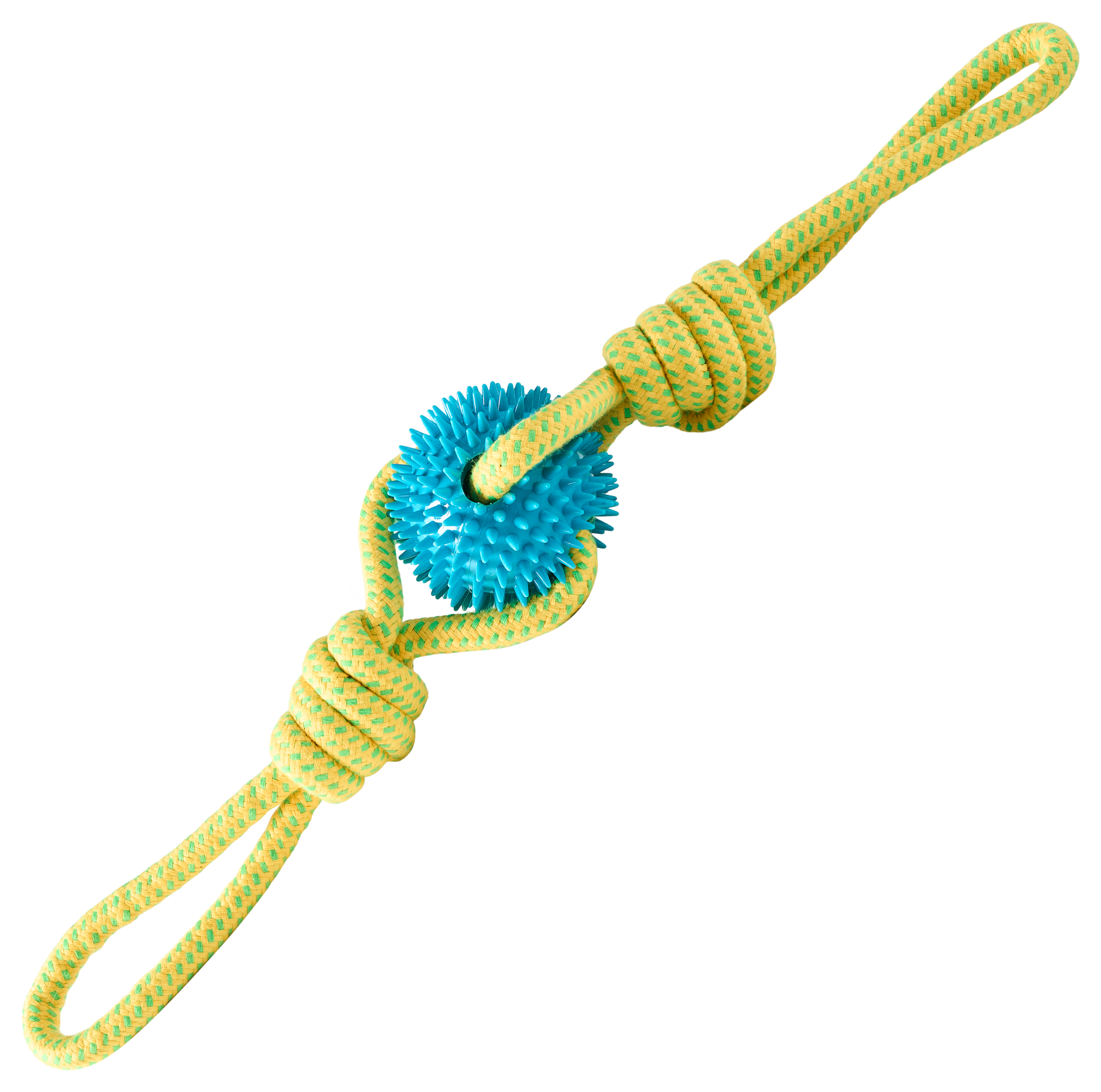 Bass Pro Shops Ball and Rope Dog Toy - Yellow/Blue