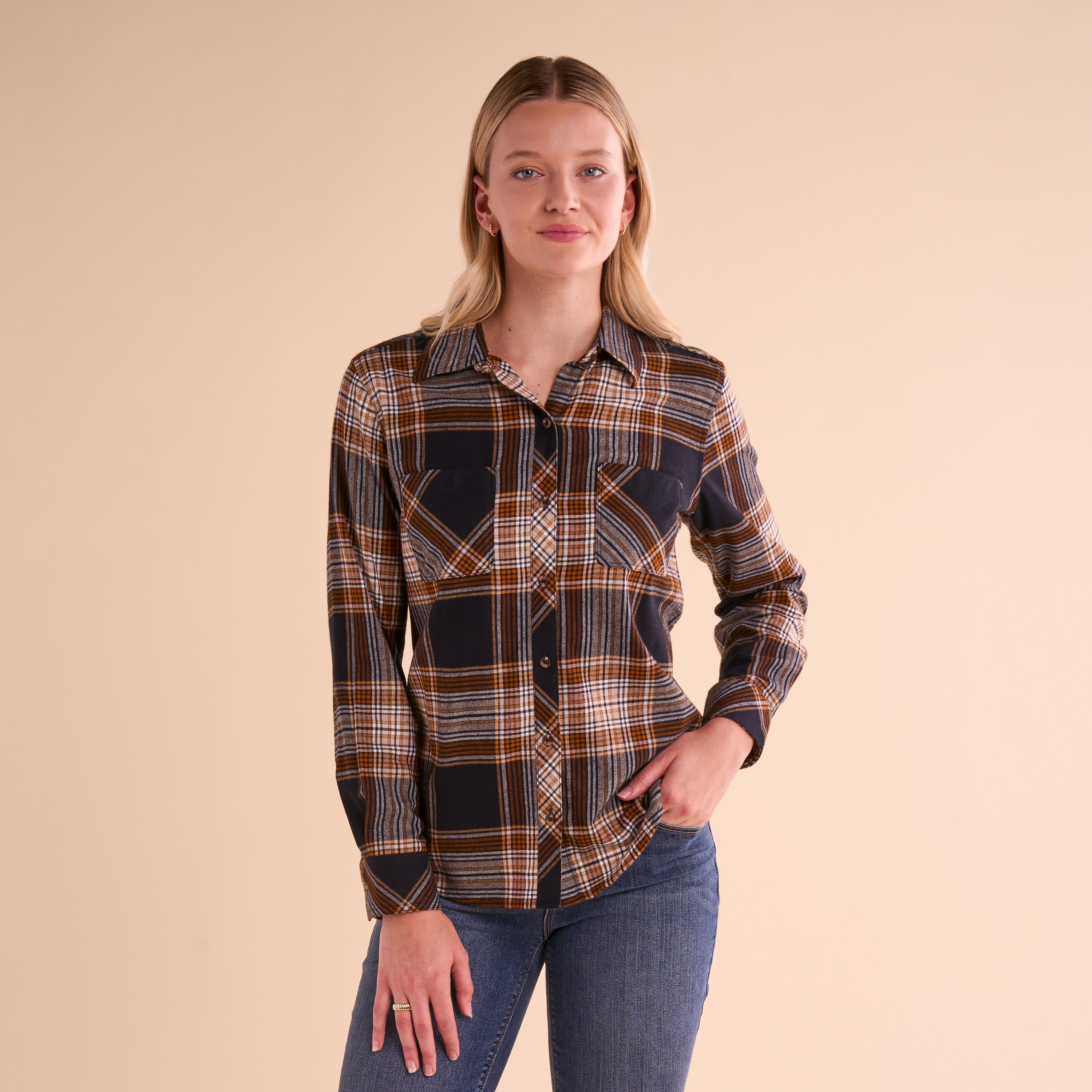 Image of Natural Reflections Cane Creek Flannel Long-Sleeve Shirt - Black Plaid