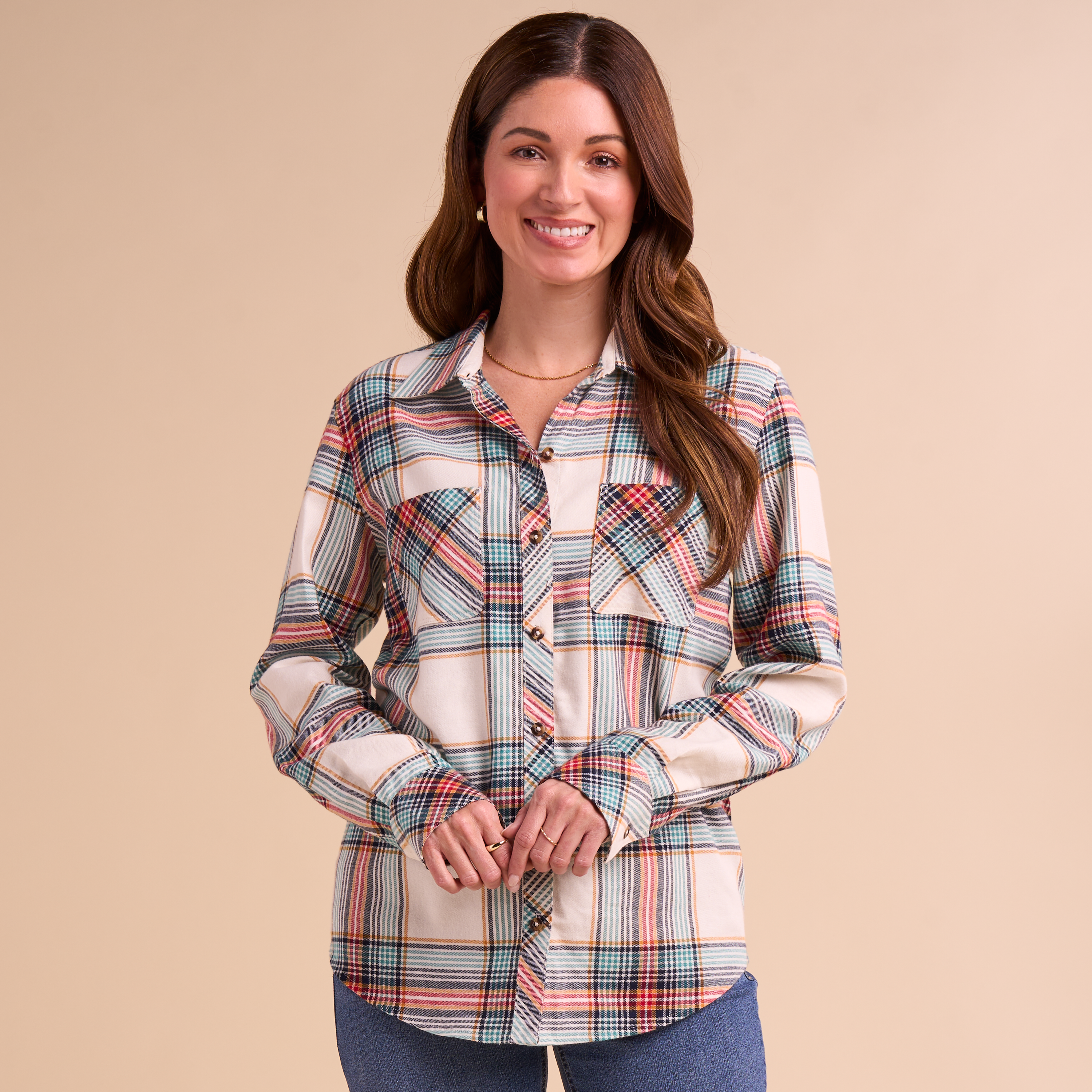 Image of Natural Reflections Cane Creek Flannel Long-Sleeve Shirt - Egret Plaid