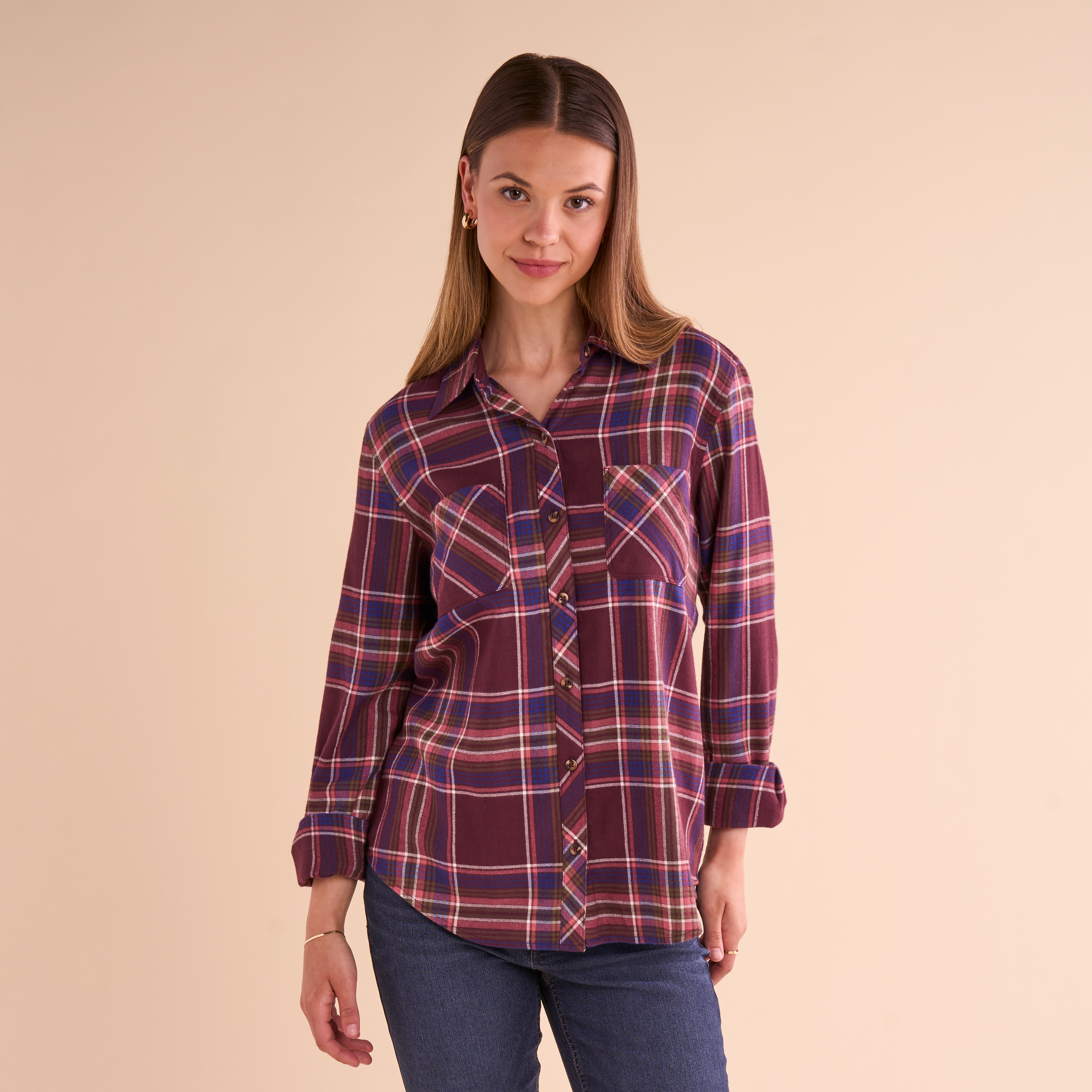 Image of Natural Reflections Cane Creek Flannel Long-Sleeve Shirt - Vineyard Wine Plaid