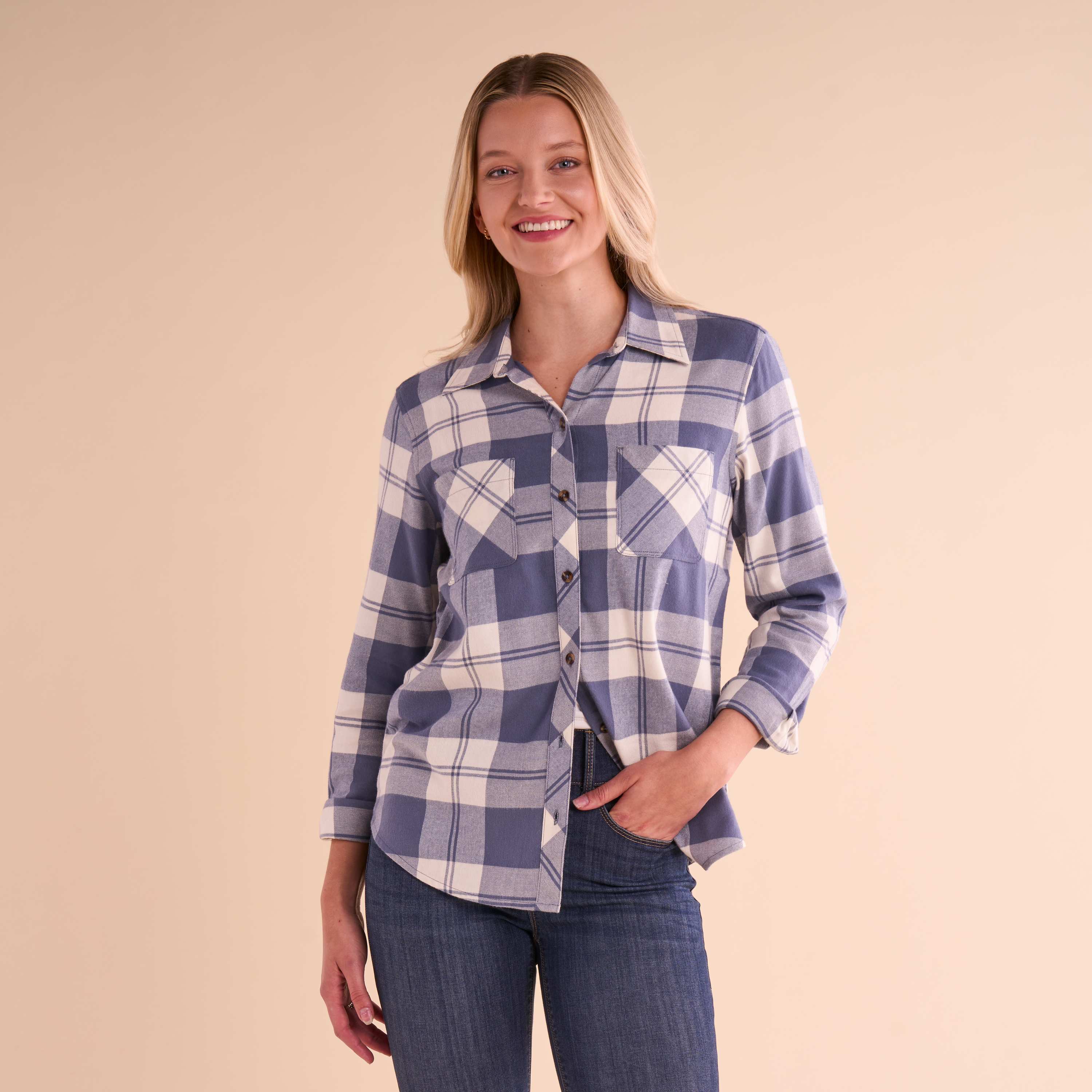 Image of Natural Reflections Cane Creek Flannel Long-Sleeve Shirt - Flint Stone Plaid