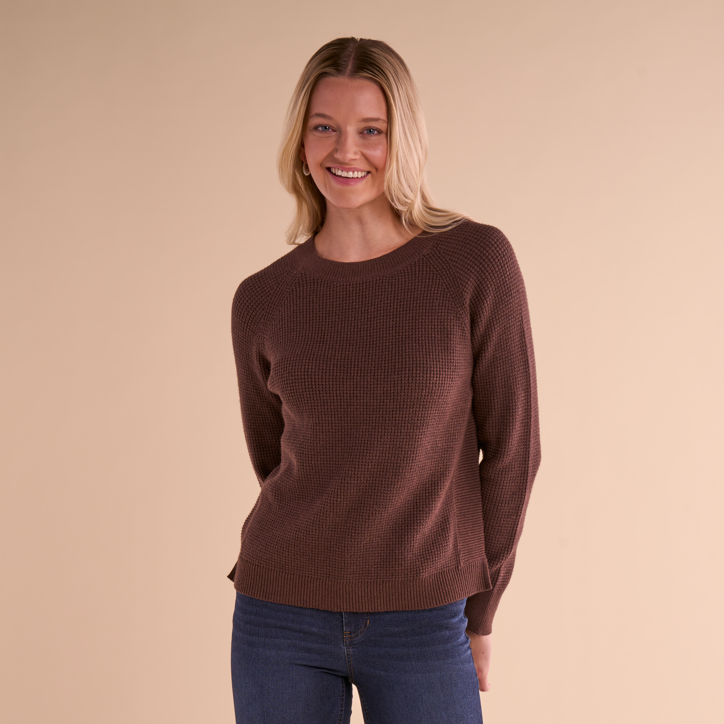 Image of Natural Reflections Rutledge Waffle-Knit Crew-Neck Long-Sleeve Shirt - French Roast