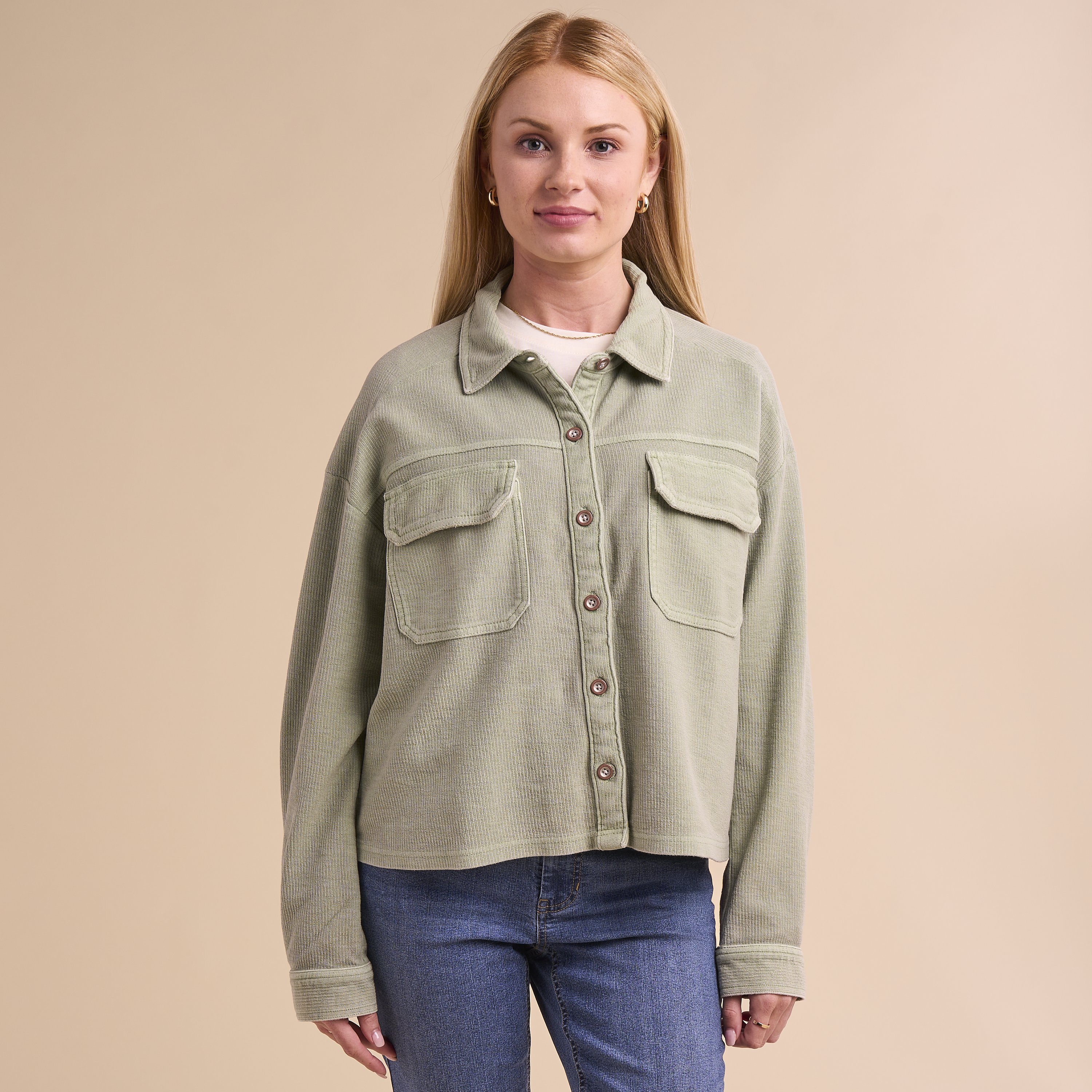 Image of Natural Reflections Rib-Knit Shirt Jacket - Granite Green
