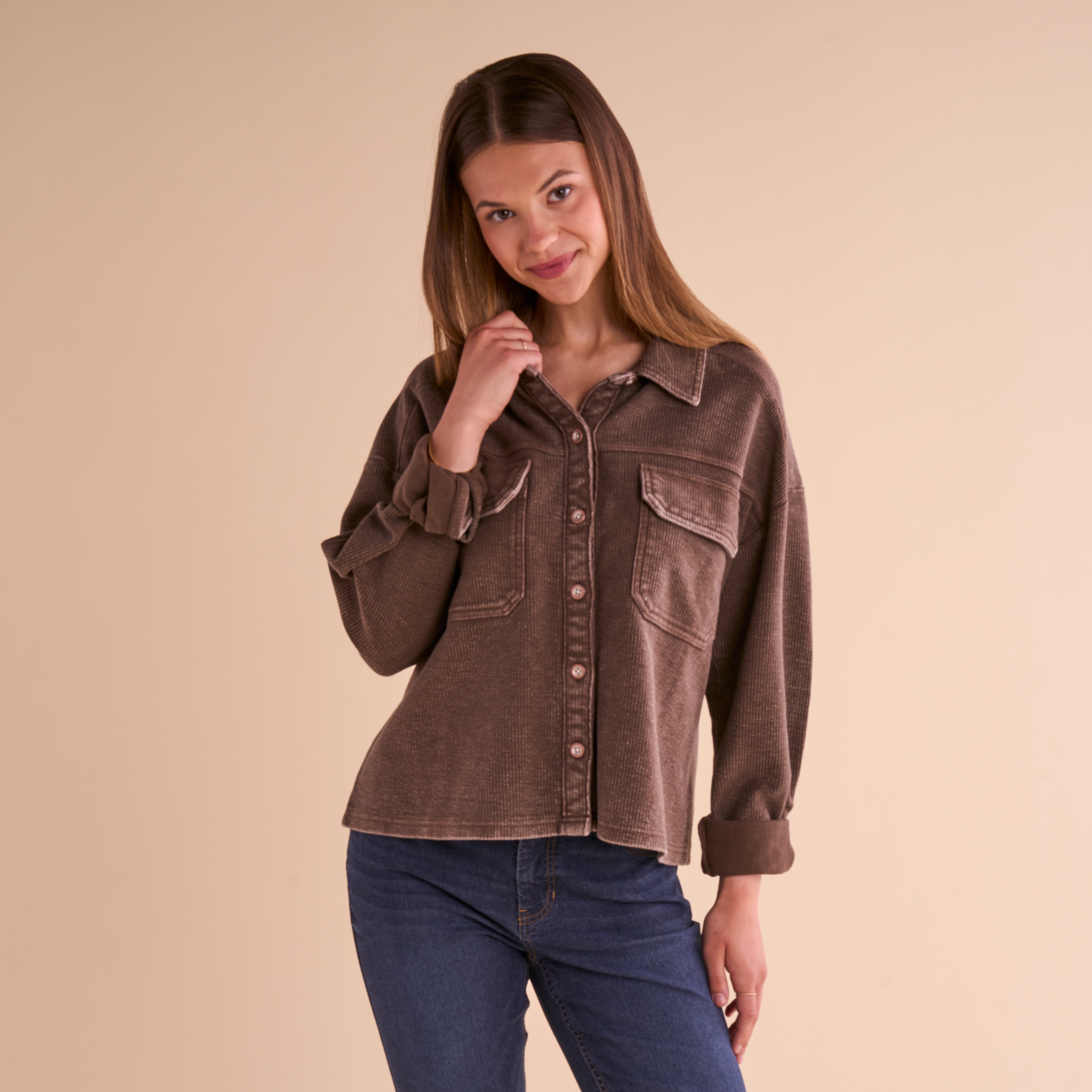 Image of Natural Reflections Rib-Knit Shirt Jacket