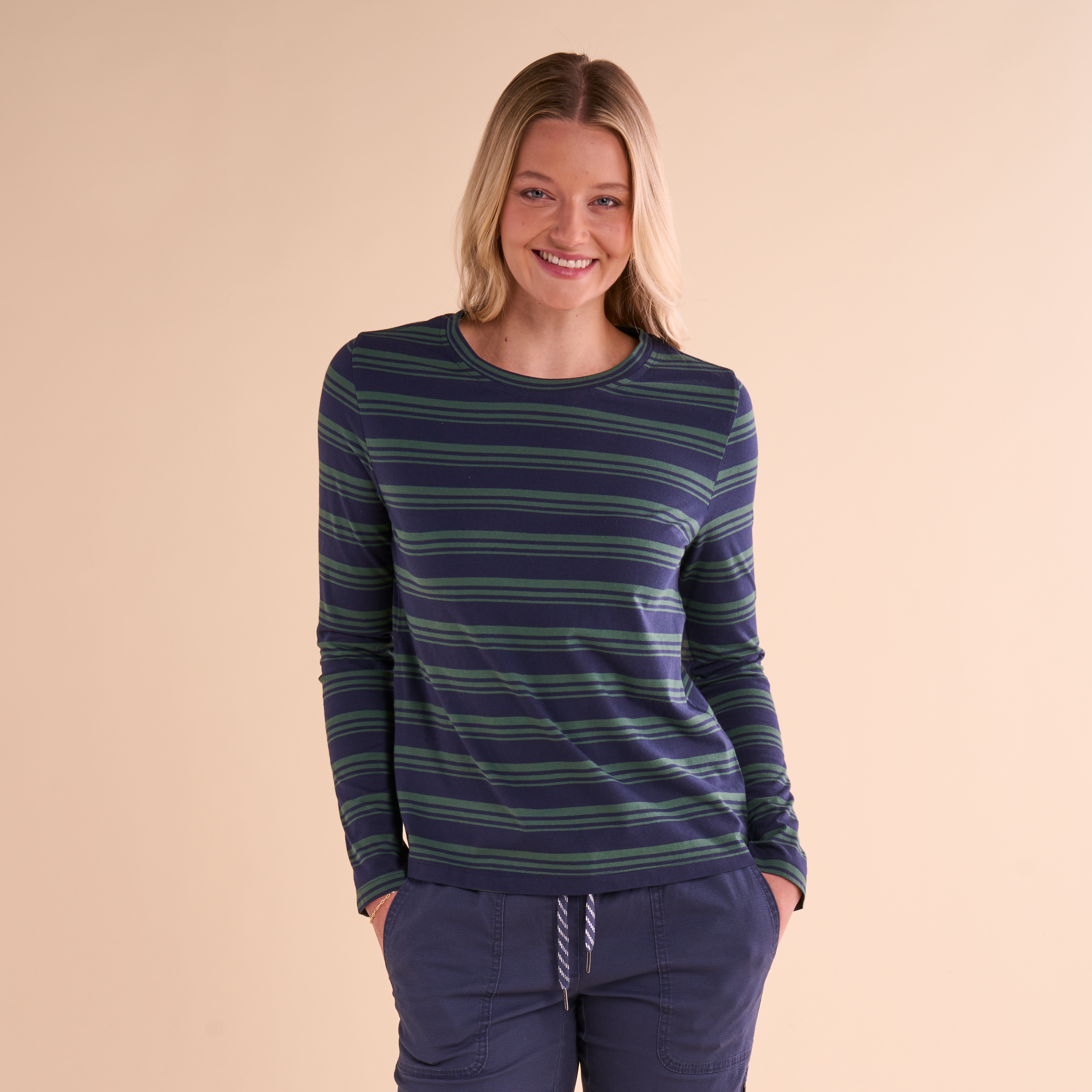 Image of Natural Reflections Everyday Crew-Neck Long-Sleeve T-Shirt - Navy Blazer Stripe