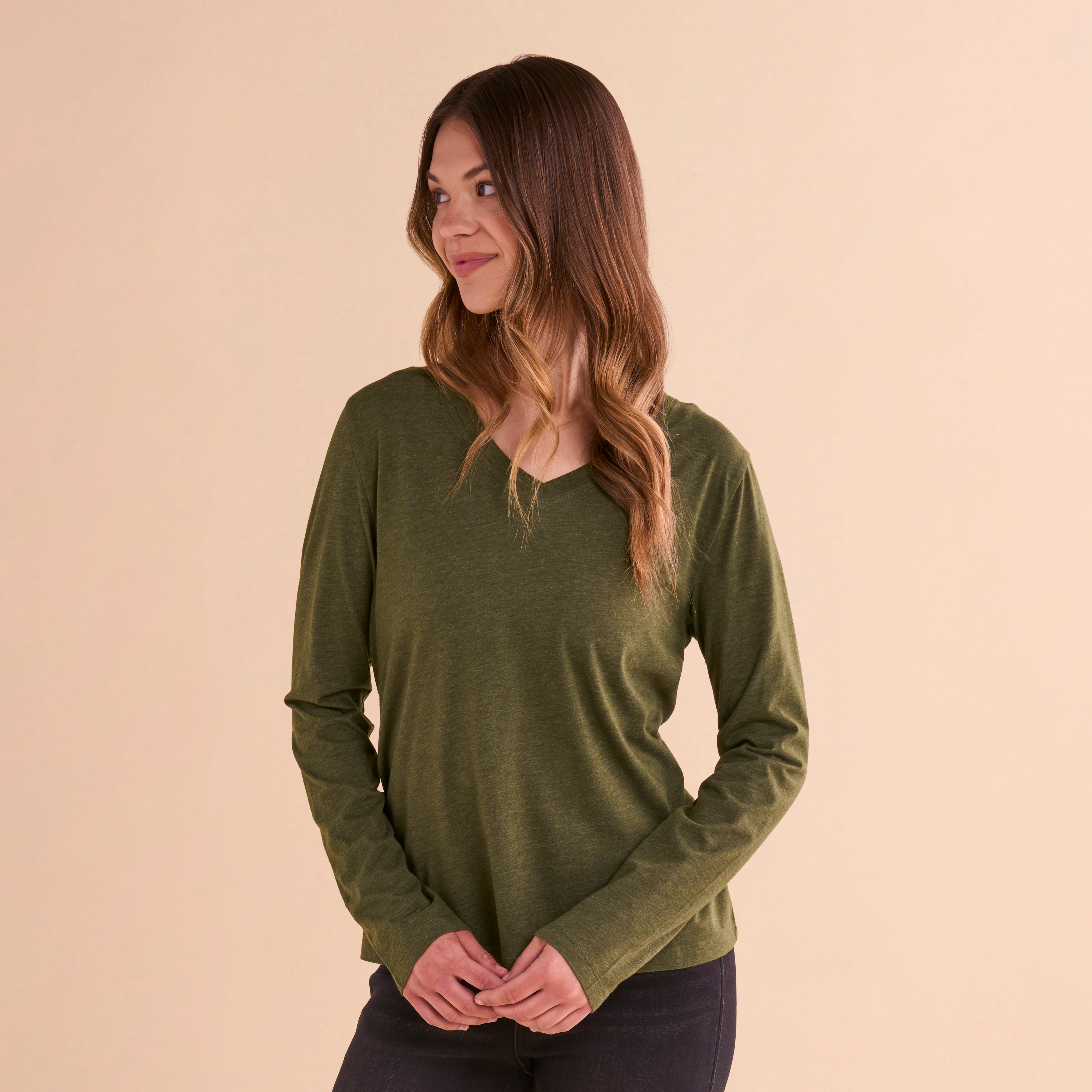 Image of Natural Reflections Everyday V-Neck Long-Sleeve T-Shirt - Rifle Green