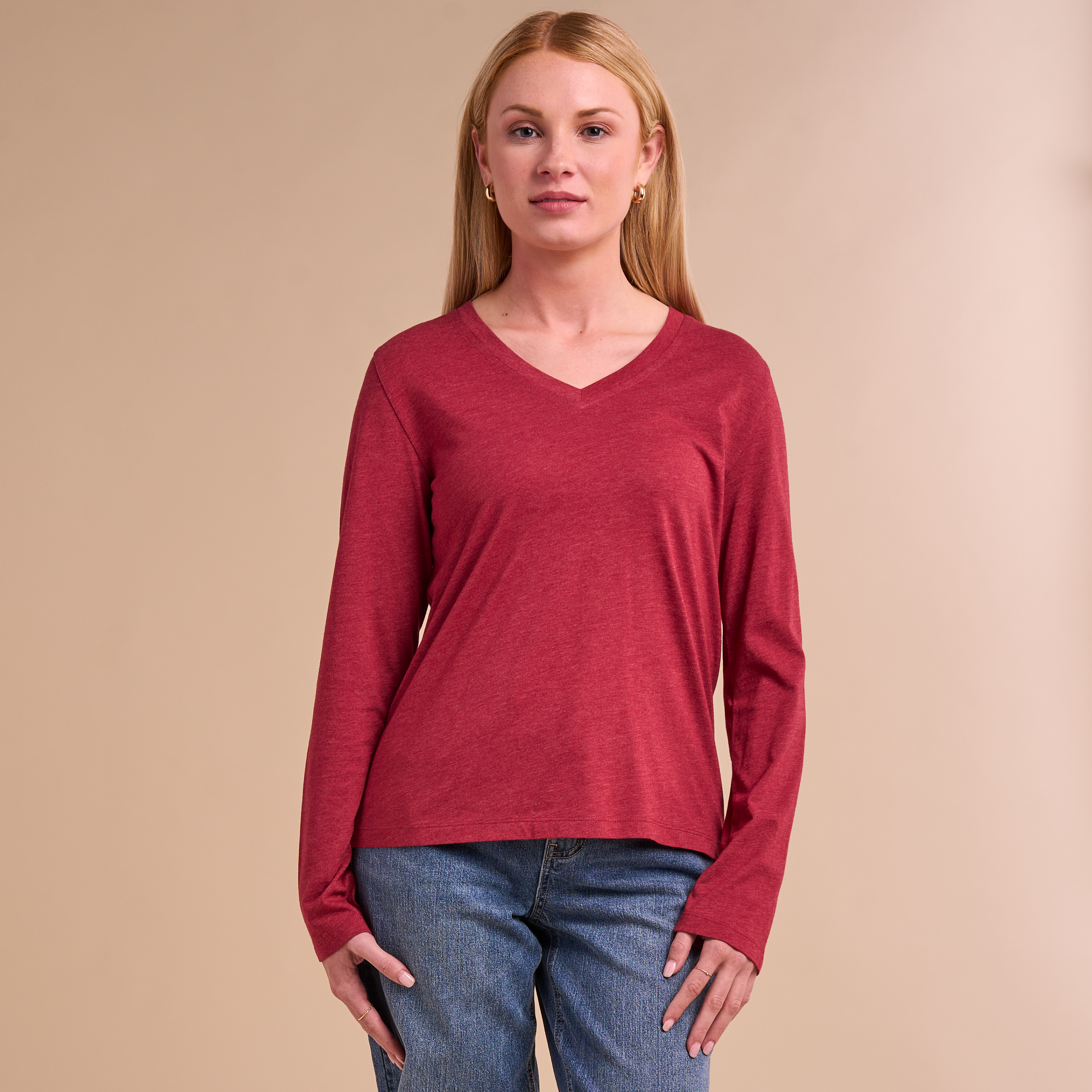 Image of Natural Reflections Everyday V-Neck Long-Sleeve T-Shirt - Rhubarb
