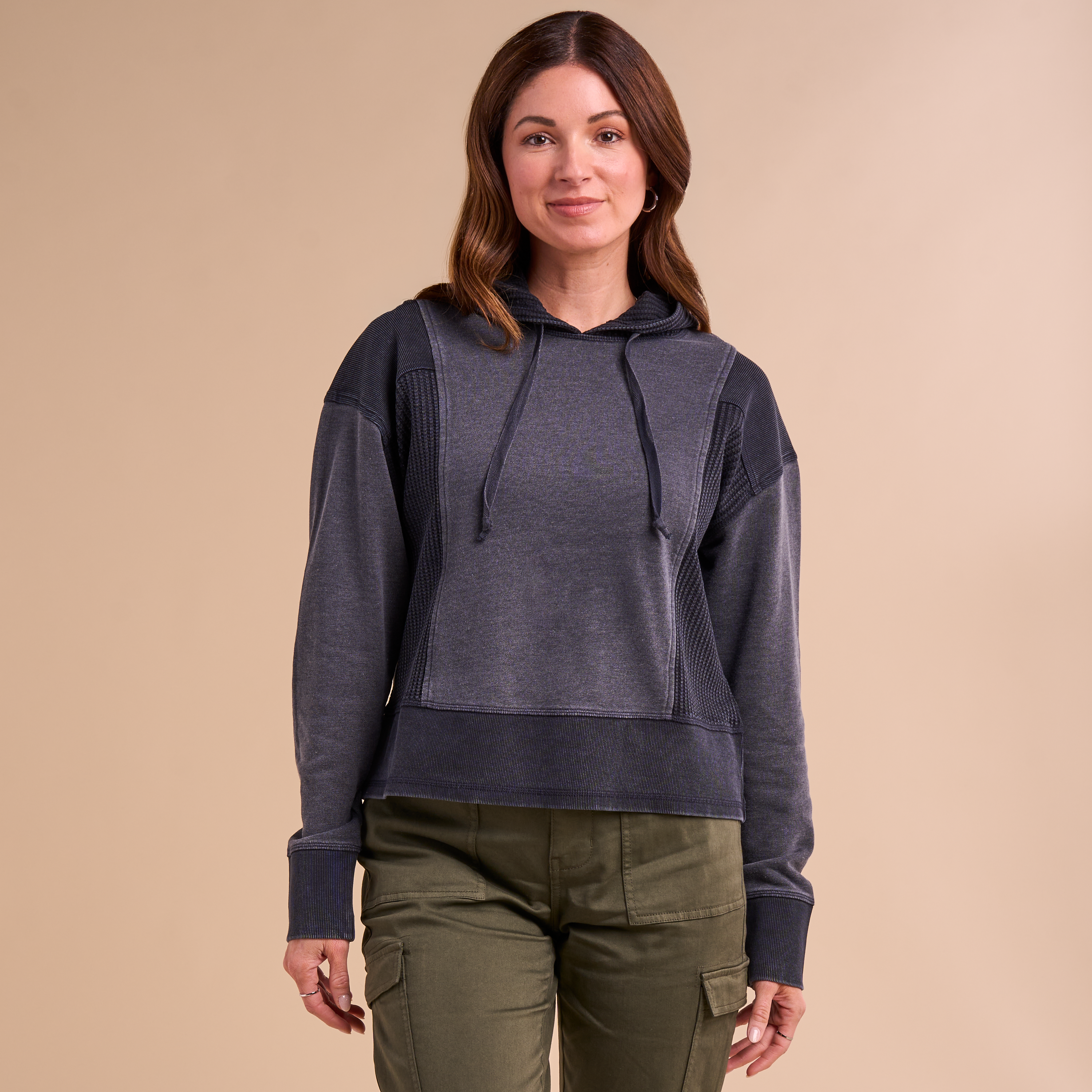 Image of Natural Reflections Timberbrook Washed Waffle-Knit Hoodie - Navy Blazer