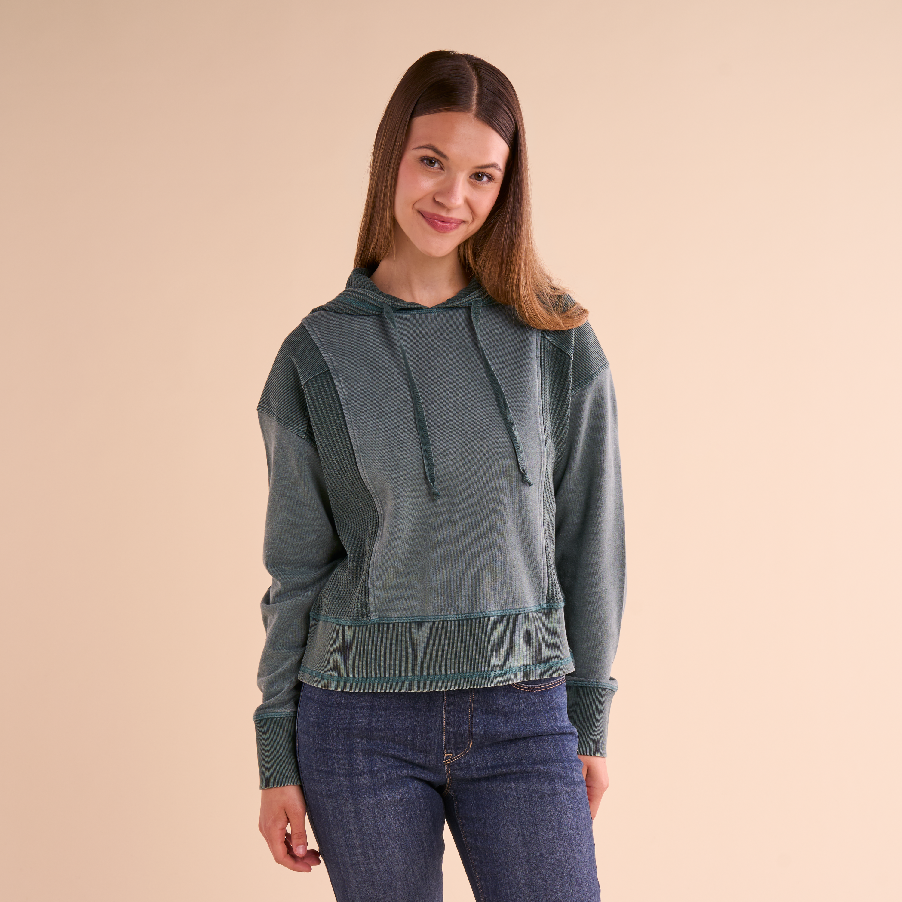Image of Natural Reflections Timberbrook Washed Waffle-Knit Hoodie - Mediterranea