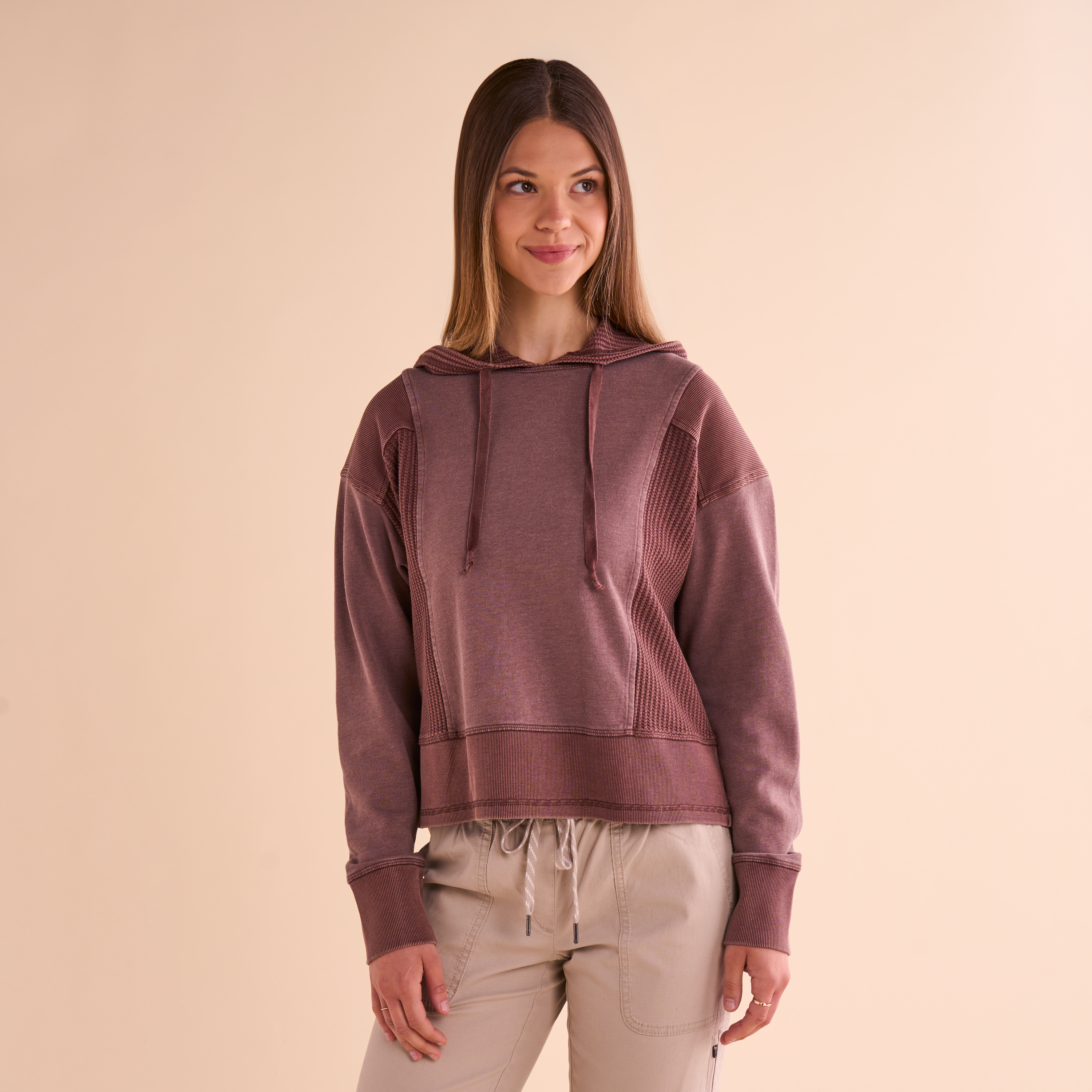 Image of Natural Reflections Timberbrook Washed Waffle-Knit Hoodie - French Roast
