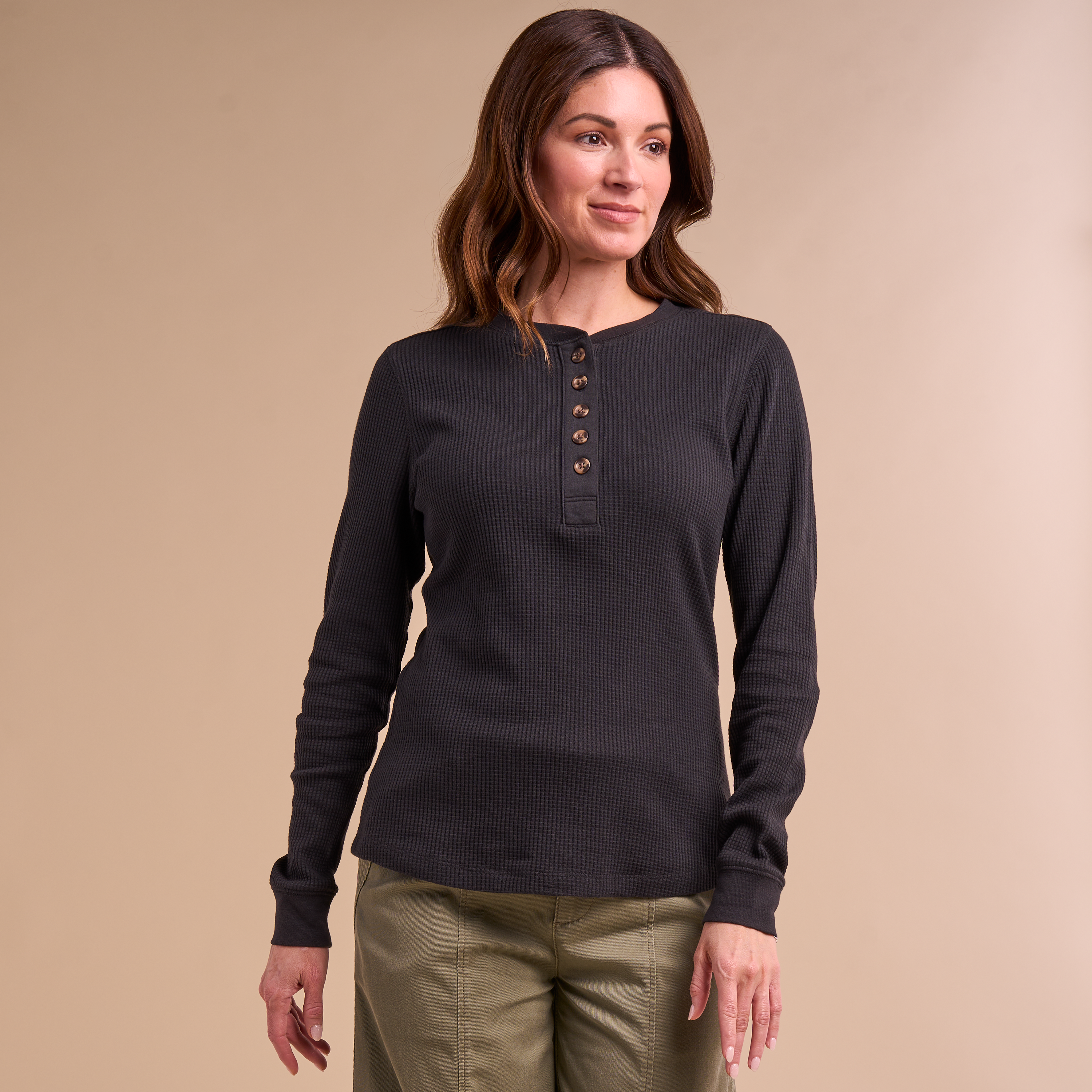 Image of Natural Reflections Timberbrook Thermal Long-Sleeve Henley - Moonless Night