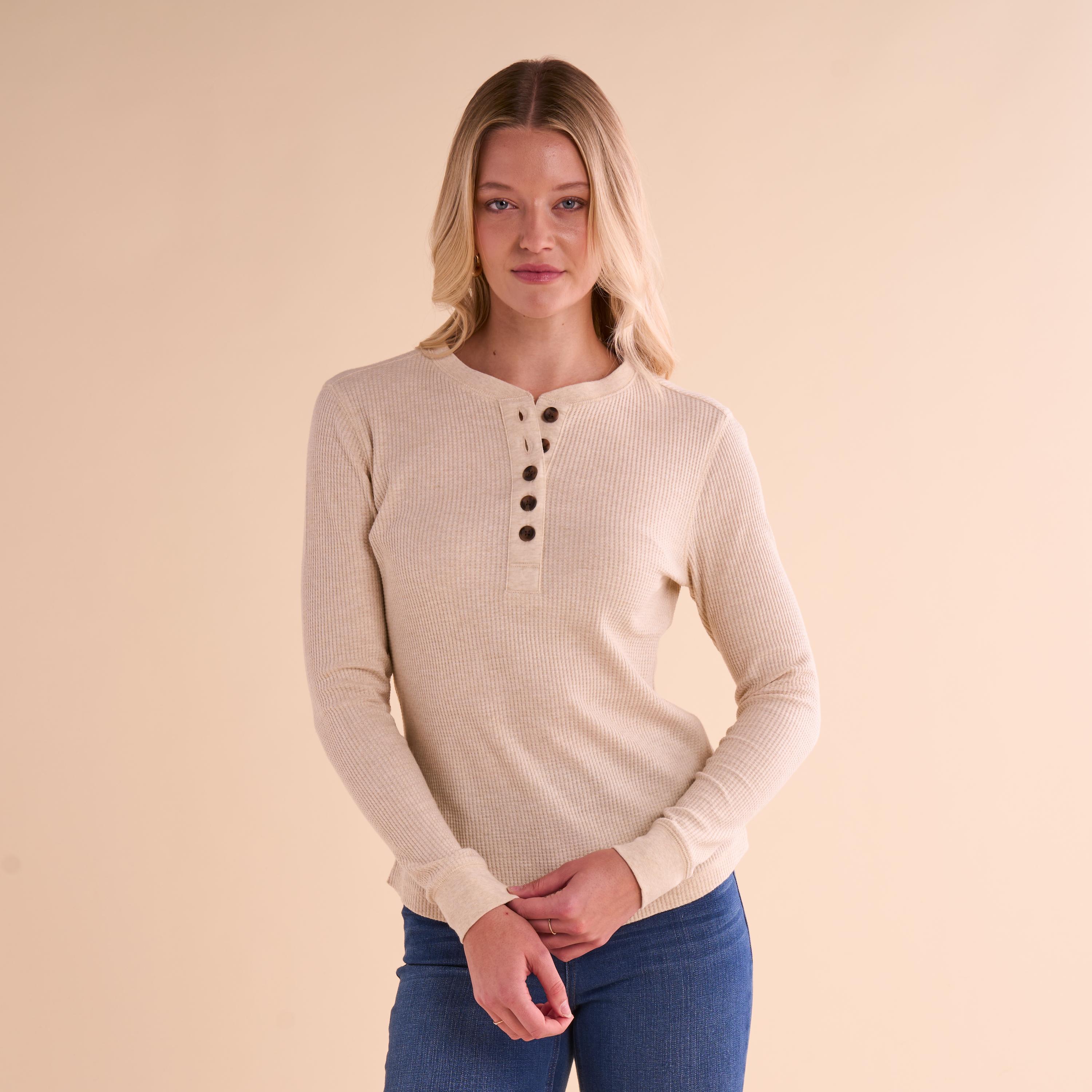 Image of Natural Reflections Timberbrook Thermal Long-Sleeve Henley - Oatmeal Heather