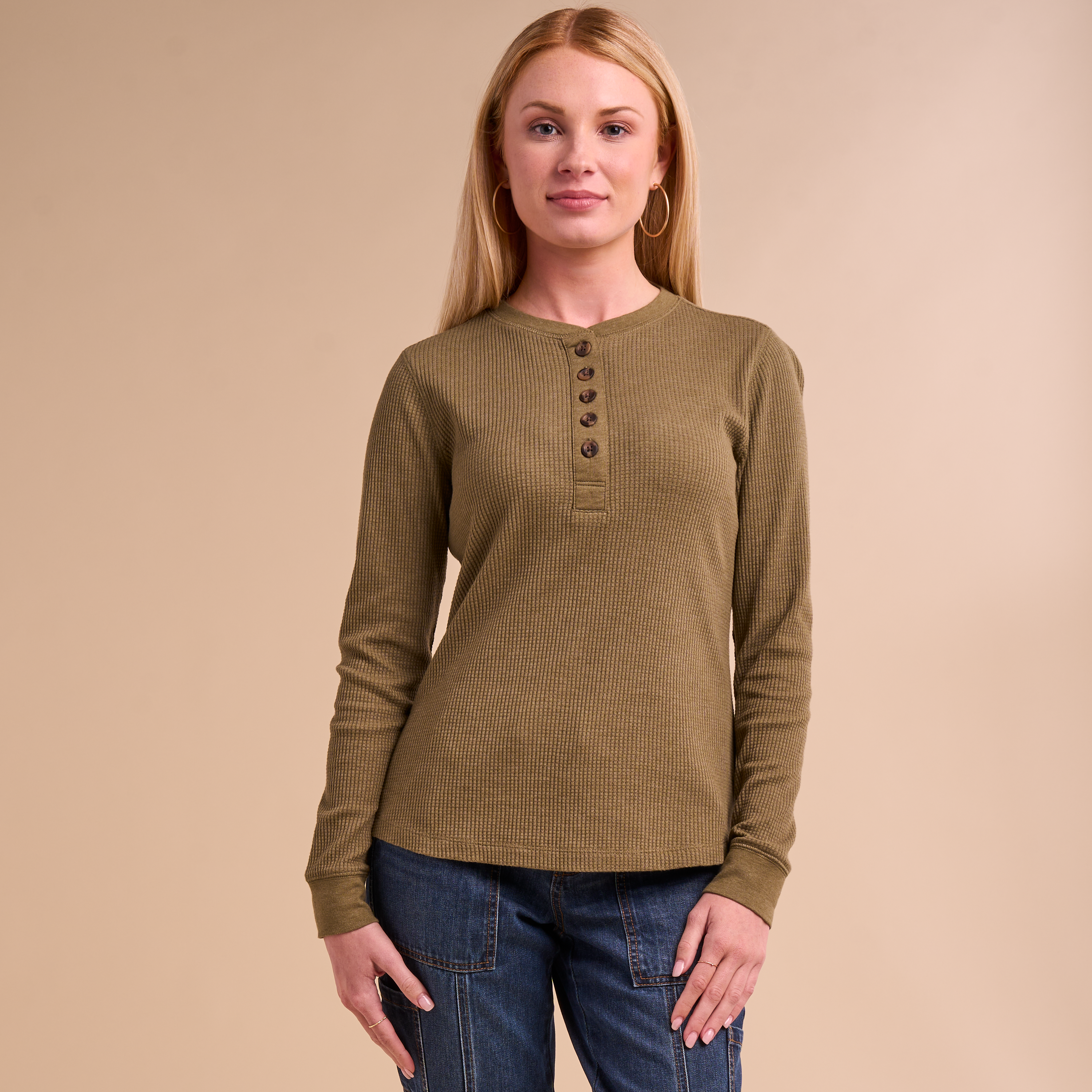 Image of Natural Reflections Timberbrook Thermal Long-Sleeve Henley - Burnt Olive