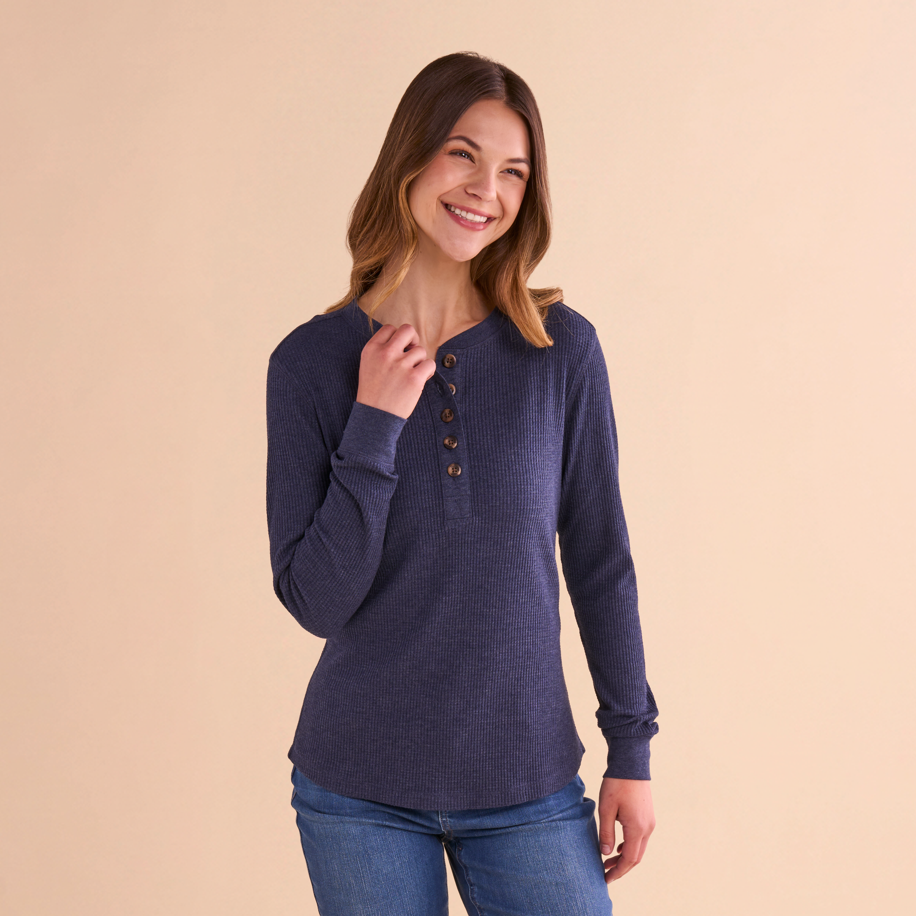 Image of Natural Reflections Timberbrook Thermal Long-Sleeve Henley - Navy Blazer