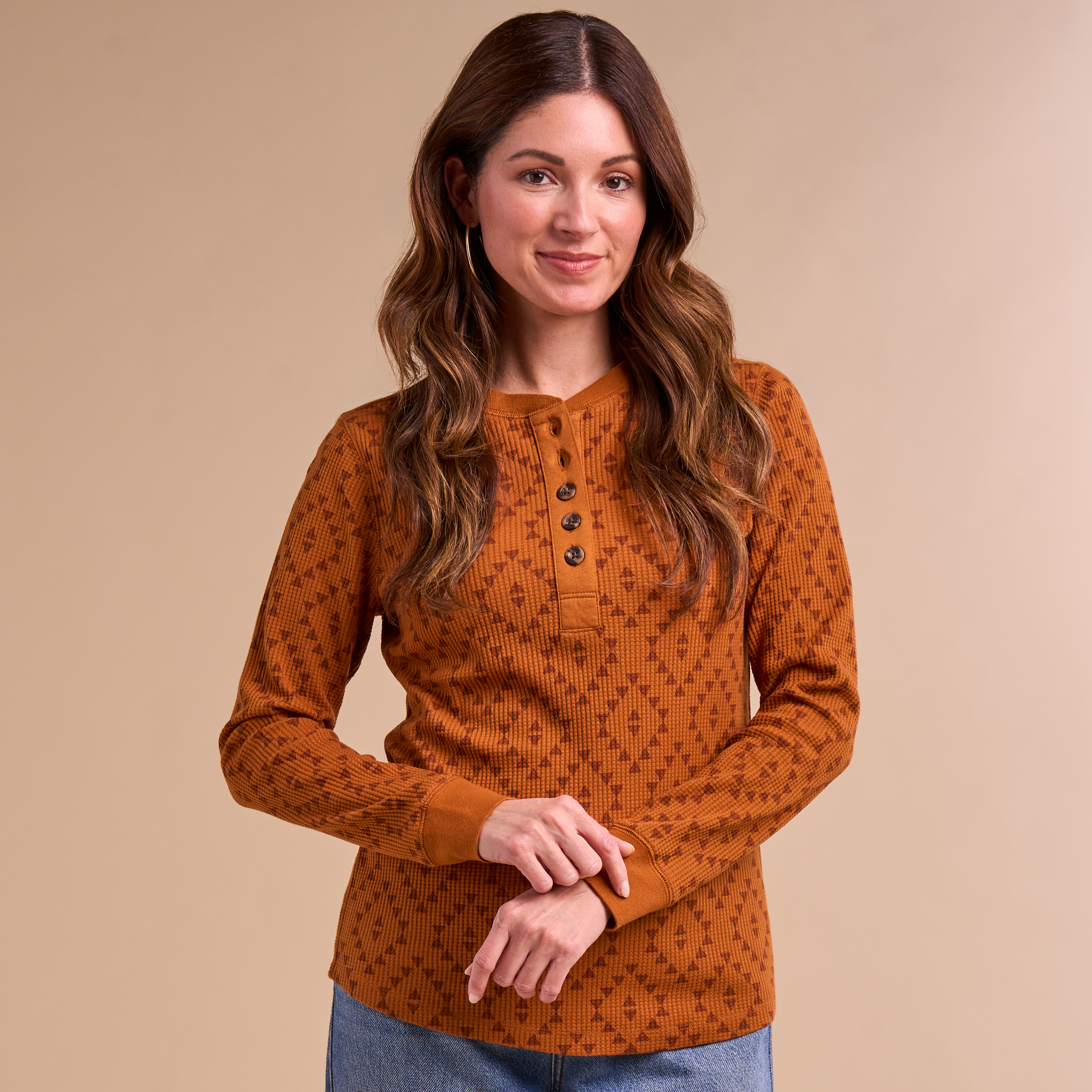 Image of Natural Reflections Timberbrook Thermal Long-Sleeve Henley - Aztec Print