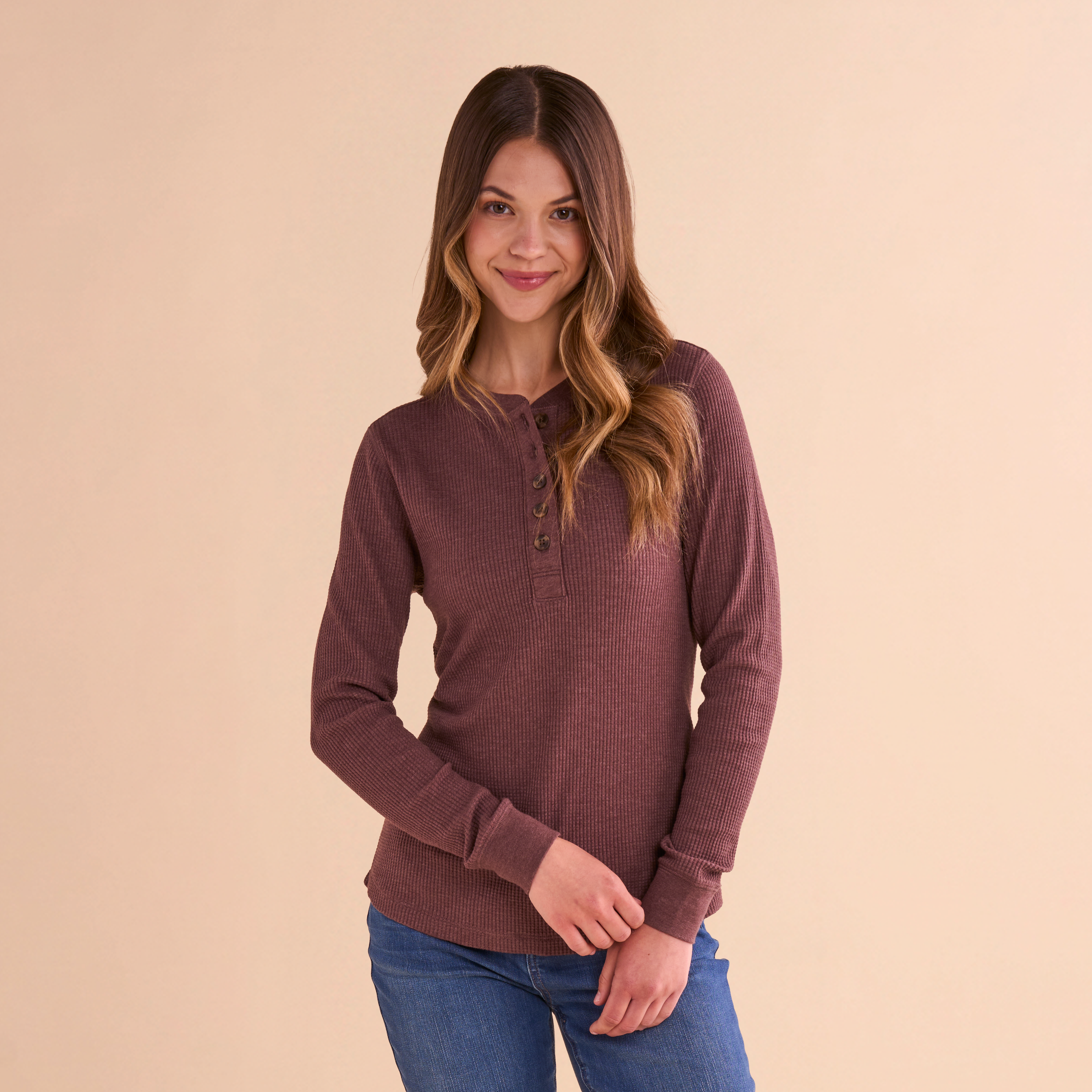 Image of Natural Reflections Timberbrook Thermal Long-Sleeve Henley - French Roast