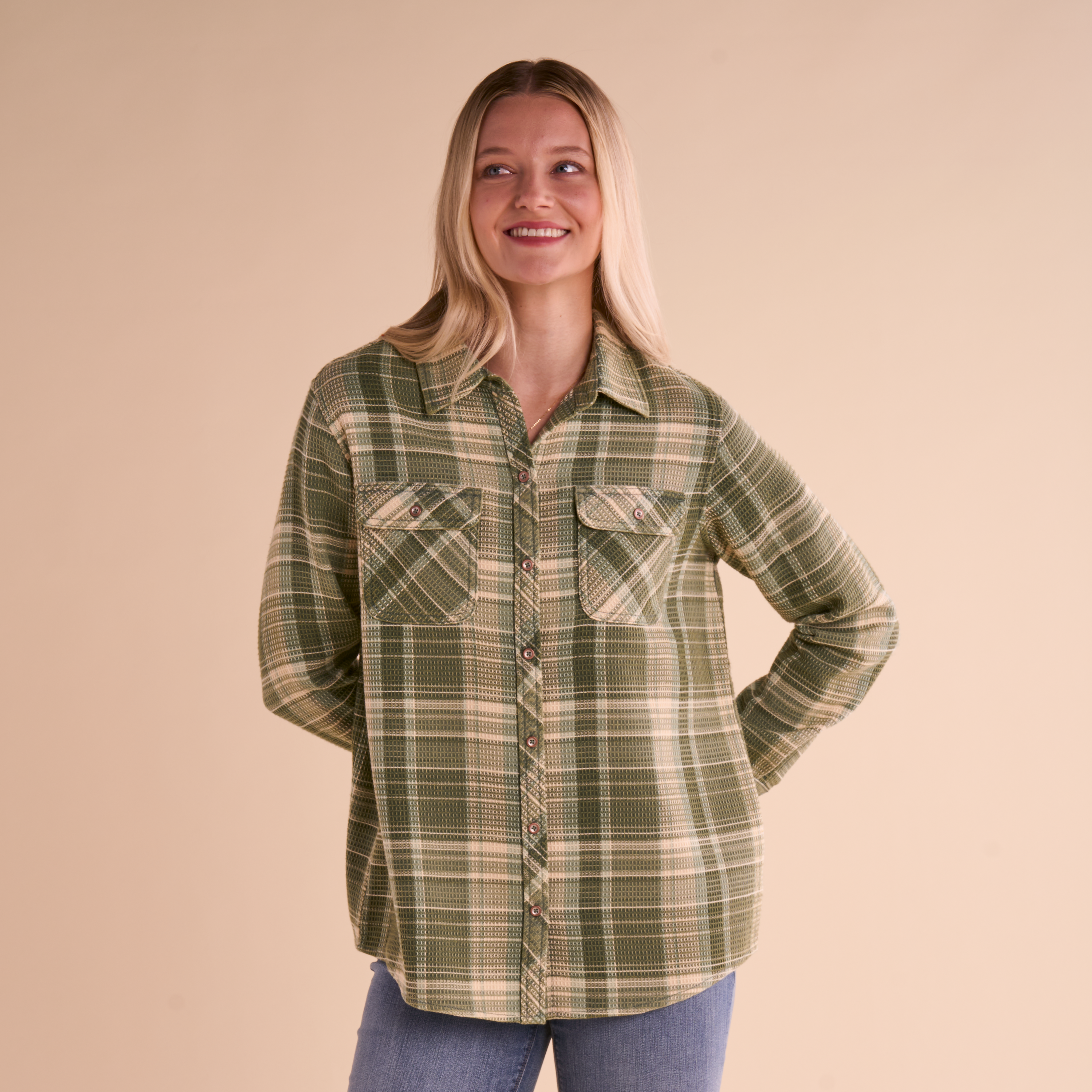 Image of Natural Reflections Maple Ridge Button-Down Long-Sleeve Shirt - Burnt Olive