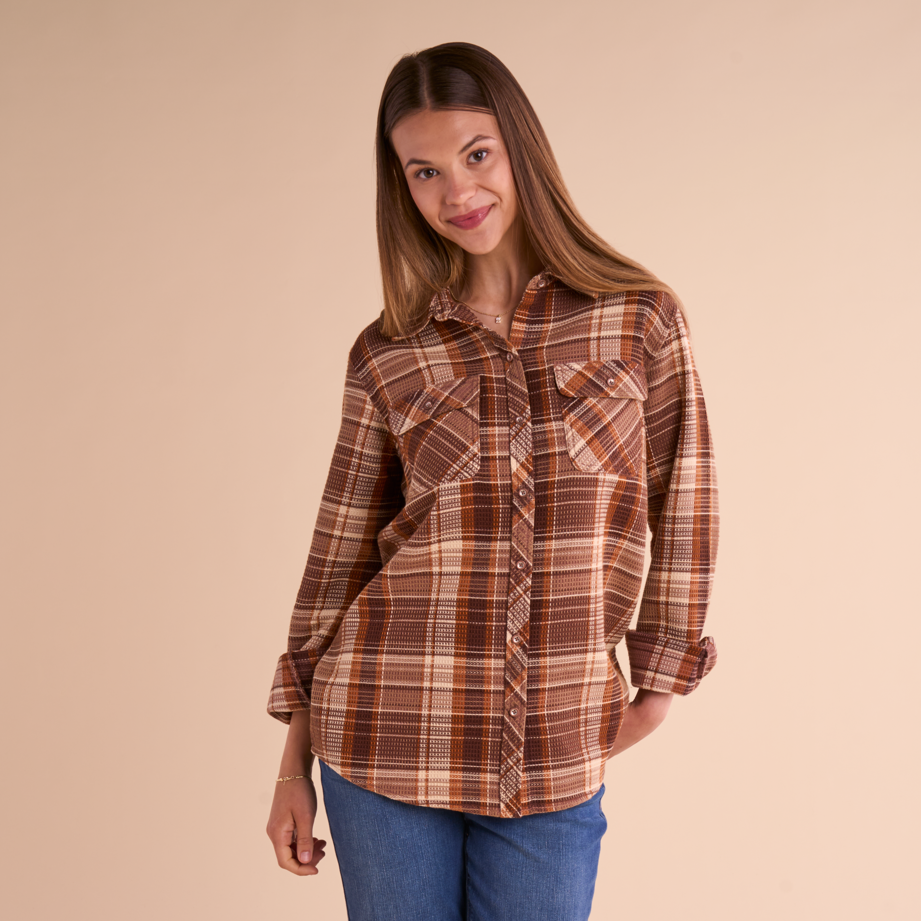 Image of Natural Reflections Maple Ridge Button-Down Long-Sleeve Shirt - Nutmeg