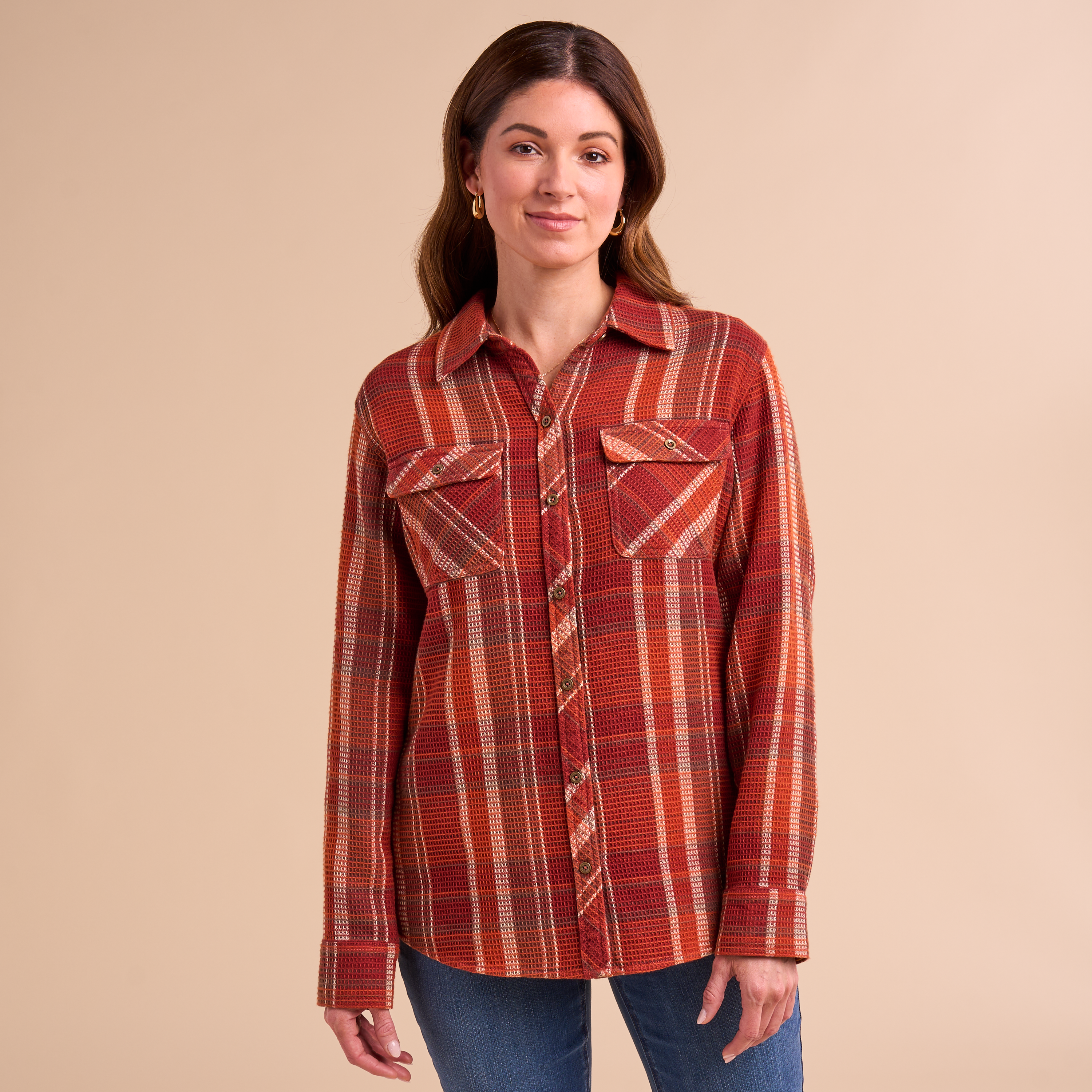 Image of Natural Reflections Maple Ridge Button-Down Long-Sleeve Shirt - Fired Brick