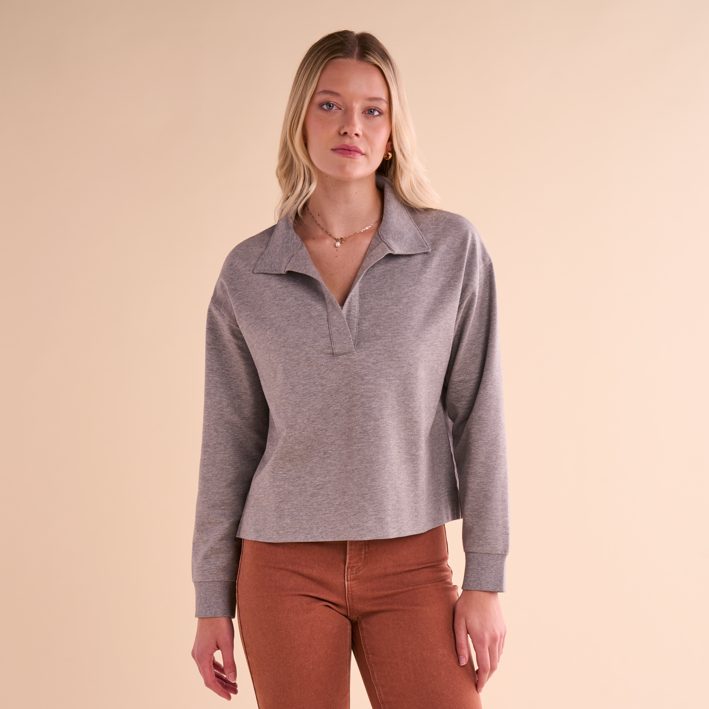 Image of Natural Reflections Sierra Long-Sleeve Polo Shirt - Heather Gray