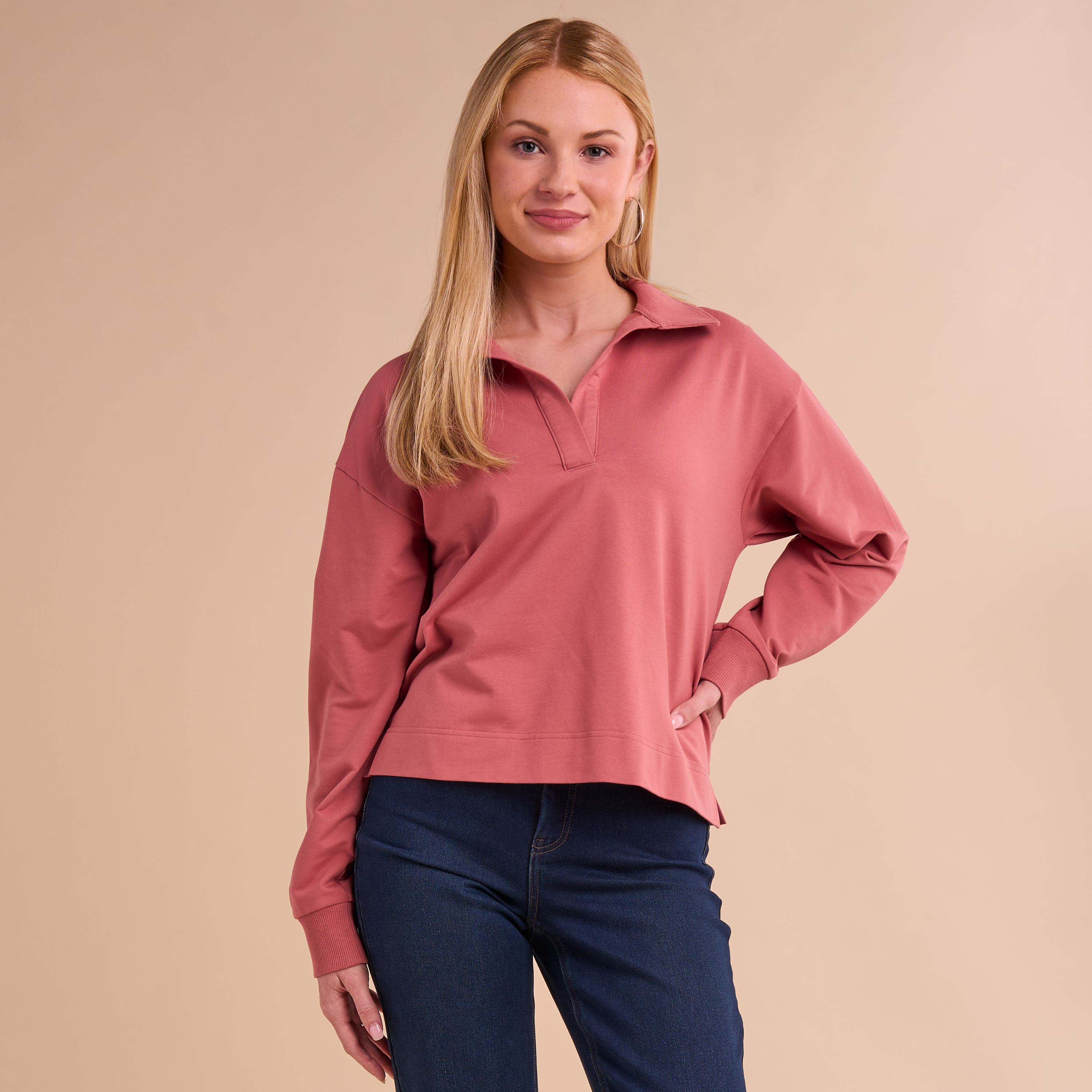 Image of Natural Reflections Sierra Long-Sleeve Polo Shirt - Canyon Rose