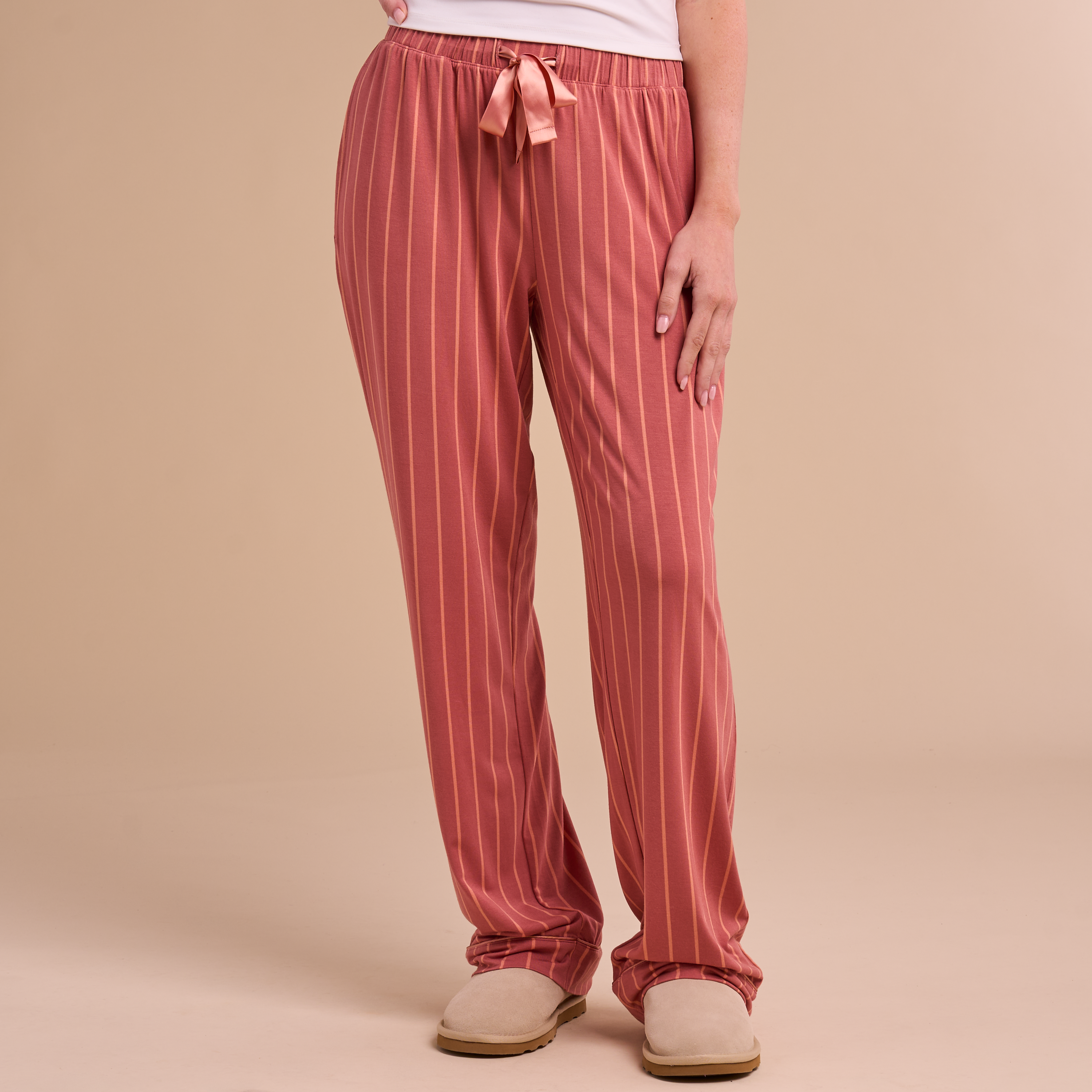Image of Natural Reflections Soft Knit Drawstring Pajama Pants - Canyon Rose Stripe