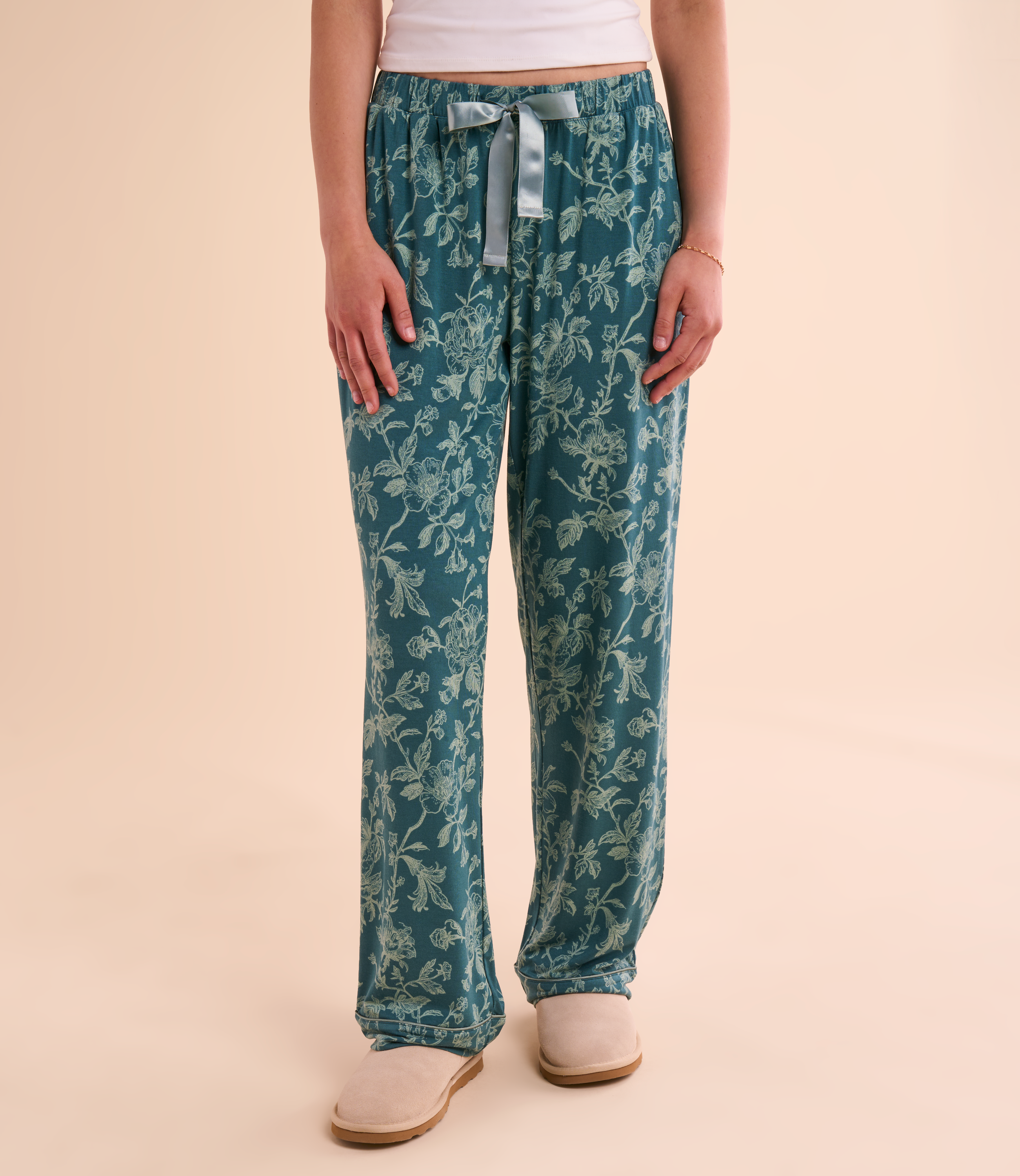 Image of Natural Reflections Soft Knit Drawstring Pajama Pants - Mediterranea Floral