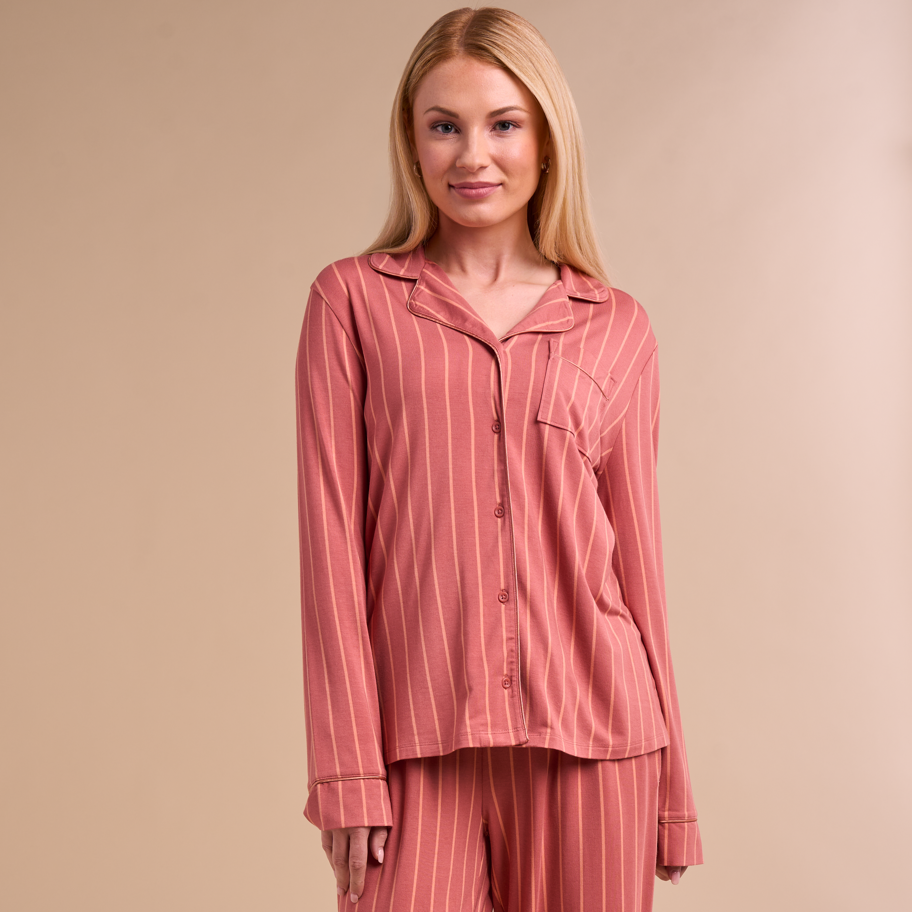 Image of Natural Reflections Knit Pajama Top - Canyon Rose Stripe