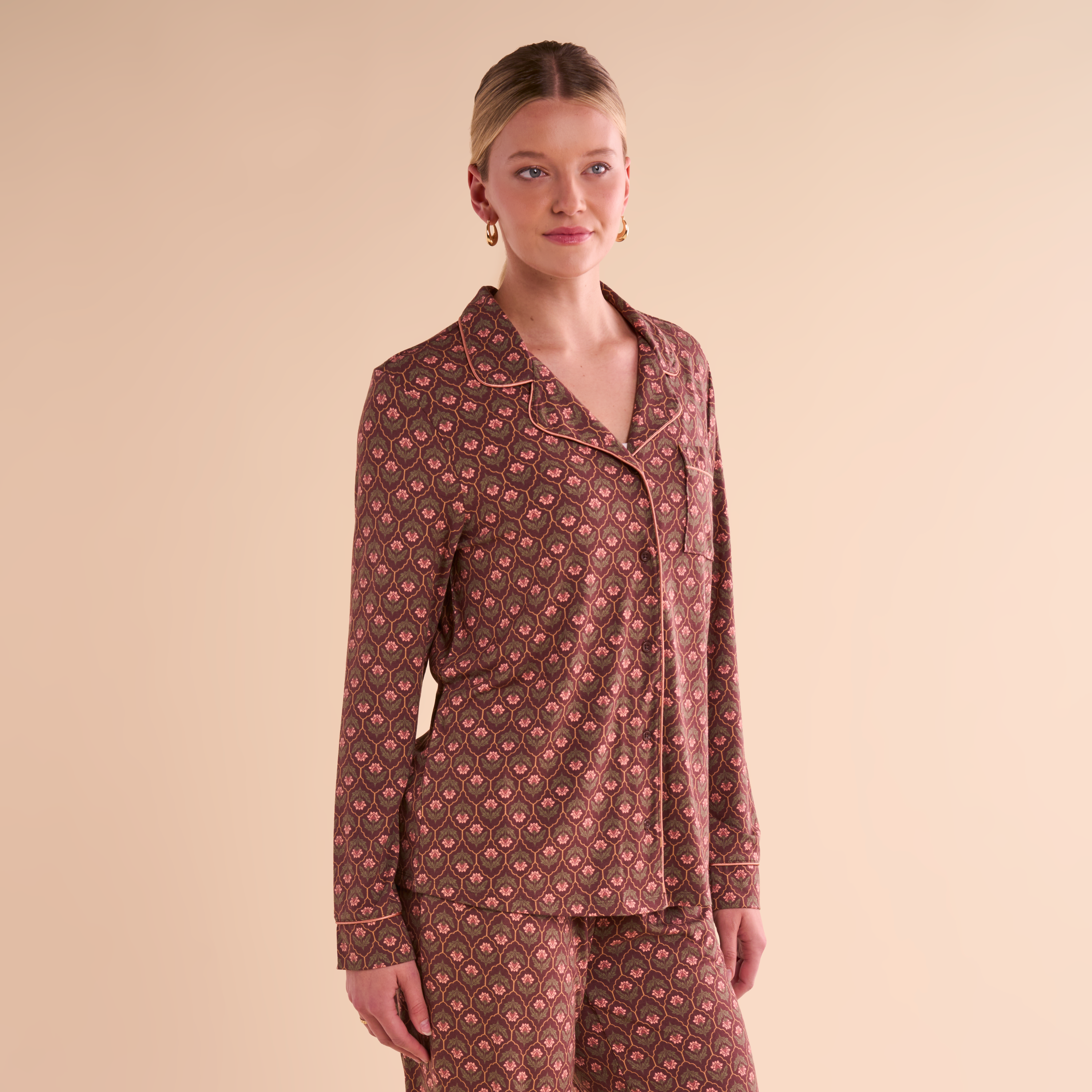 Image of Natural Reflections Knit Pajama Top - French Roast Floral