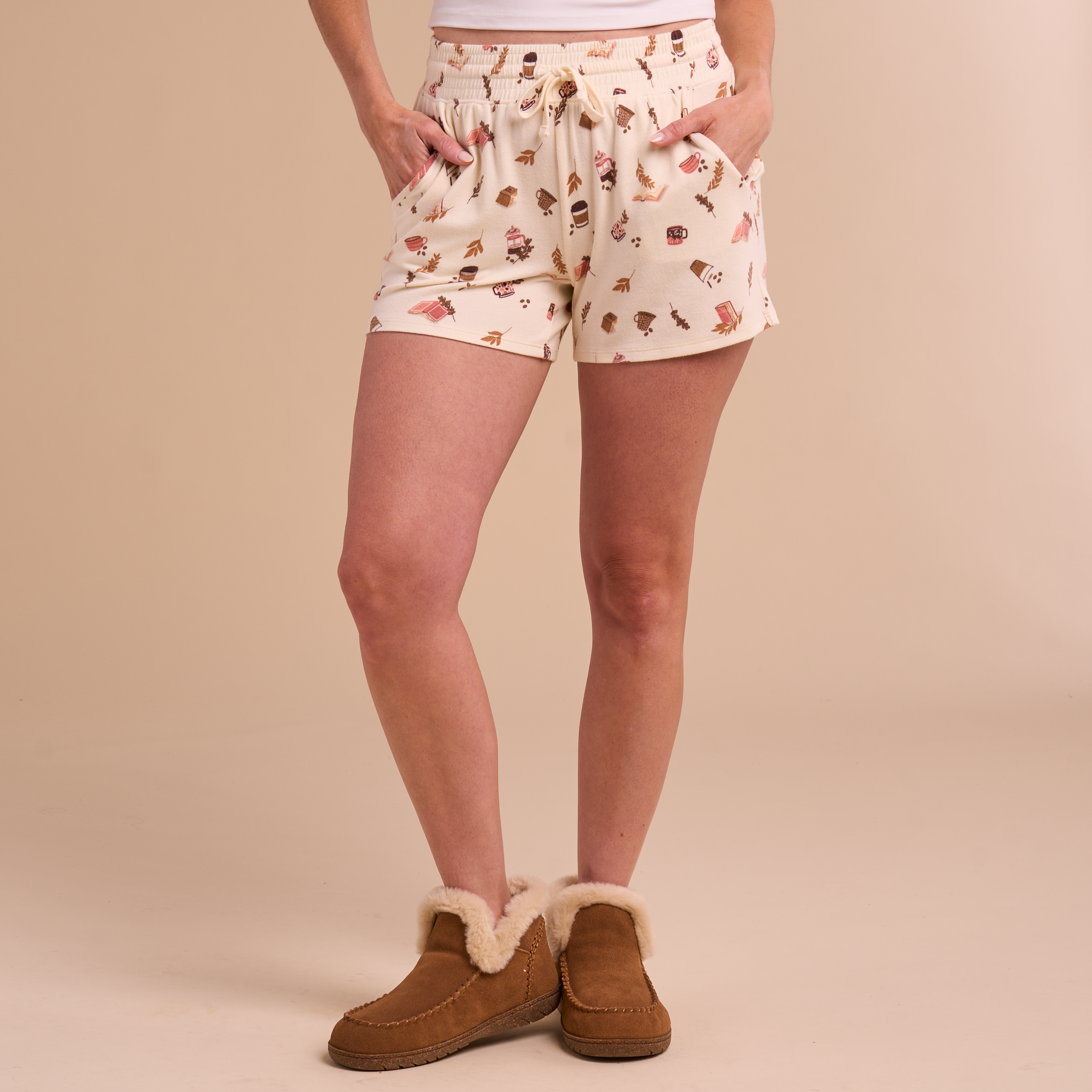 Image of Natural Reflections Coffee Print Drawstring Boxer Shorts