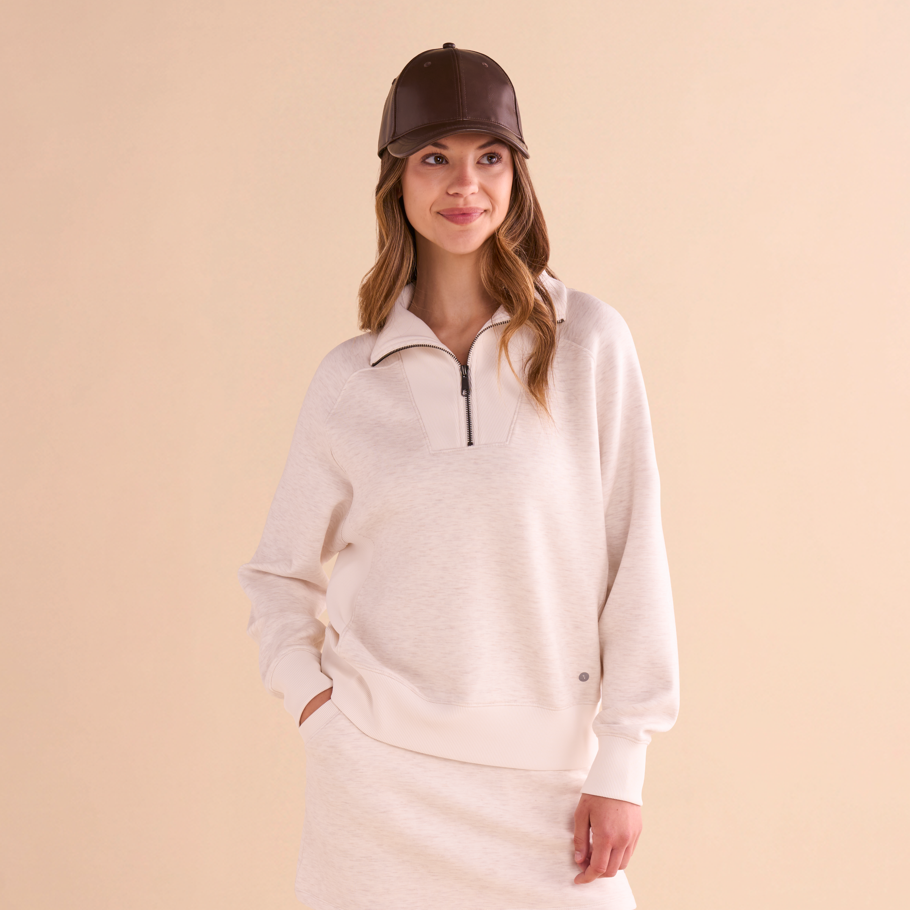 Image of Natural Reflections Soft Haven Scuba Quarter-Zip Long-Sleeve Pullover - Oatmeal Heather