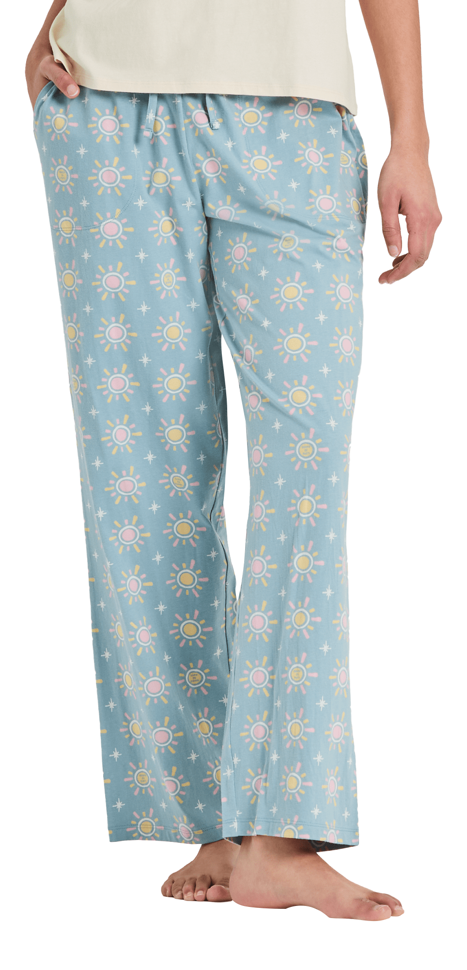 Image of Life is Good Hello Sunshine Pattern Snuggle Up Sleep Pants - Smoky Blue