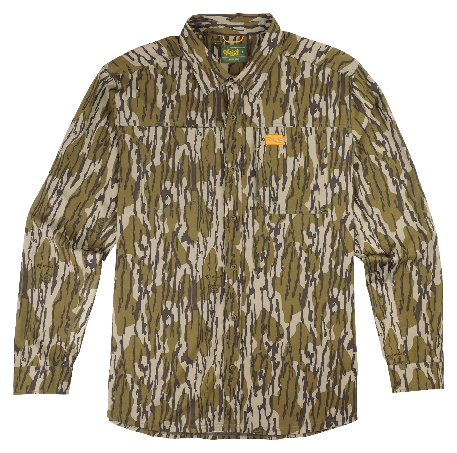 Image of Marsh Wear Lenwood Bottomland Long-Sleeve Button-Down Shirt - Mossy Oak Bottomland