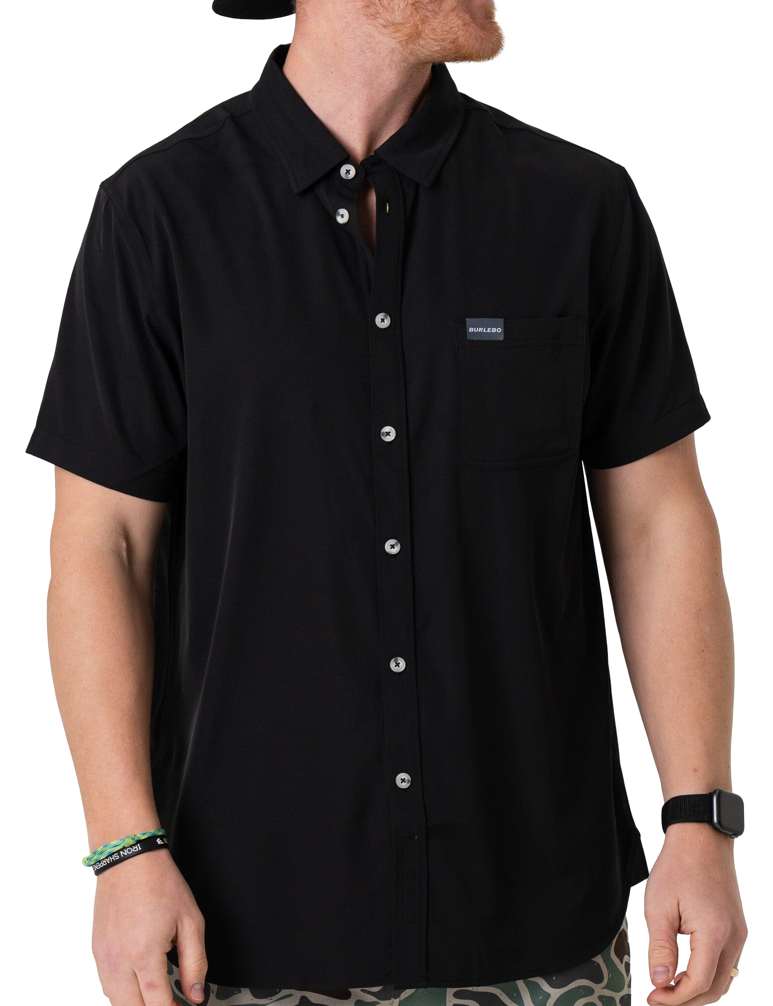 BURLEBO Performance Button Up - Black, Size: L (PBU-HB-L)