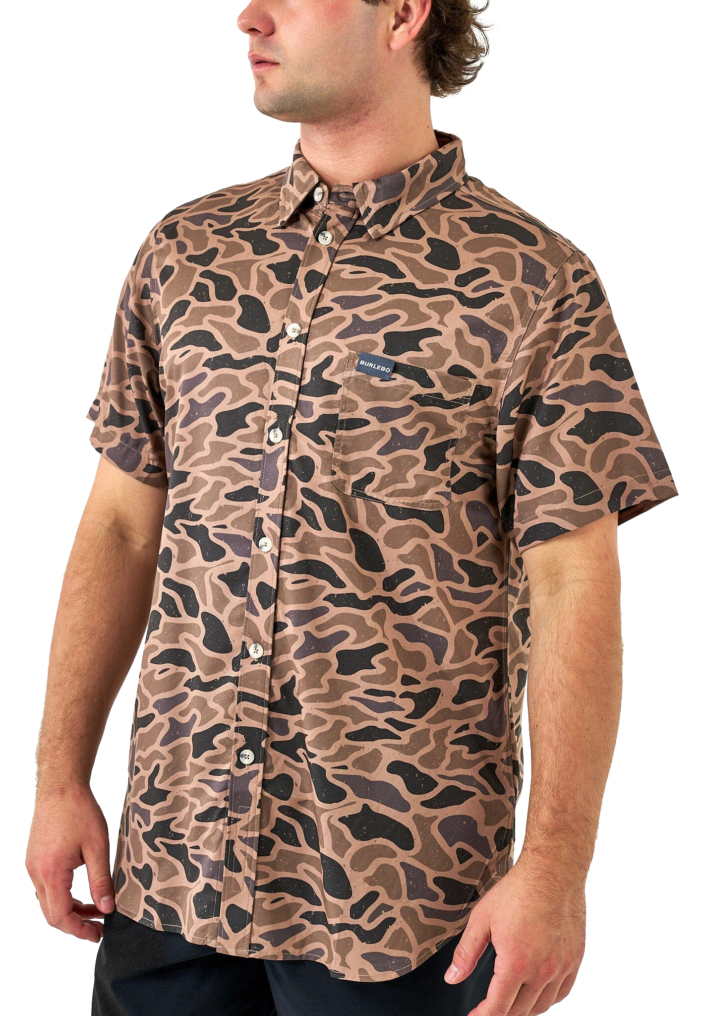 Image of BURLEBO Performance Button-Up Short-Sleeve Shirt - Gauge Camo