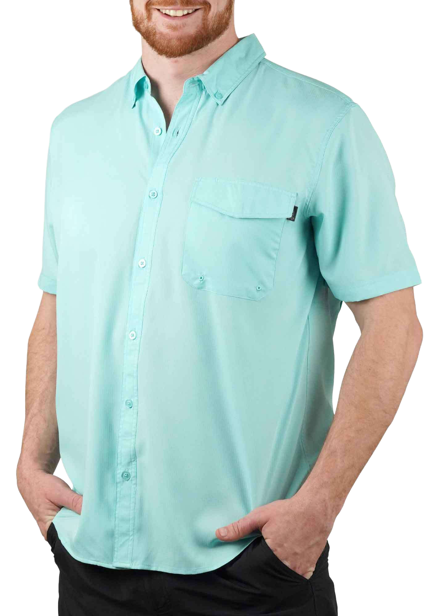 Image of AFTCO Palomar Tech Short-Sleeve Button-Down Shirt - Pastel Turquoise