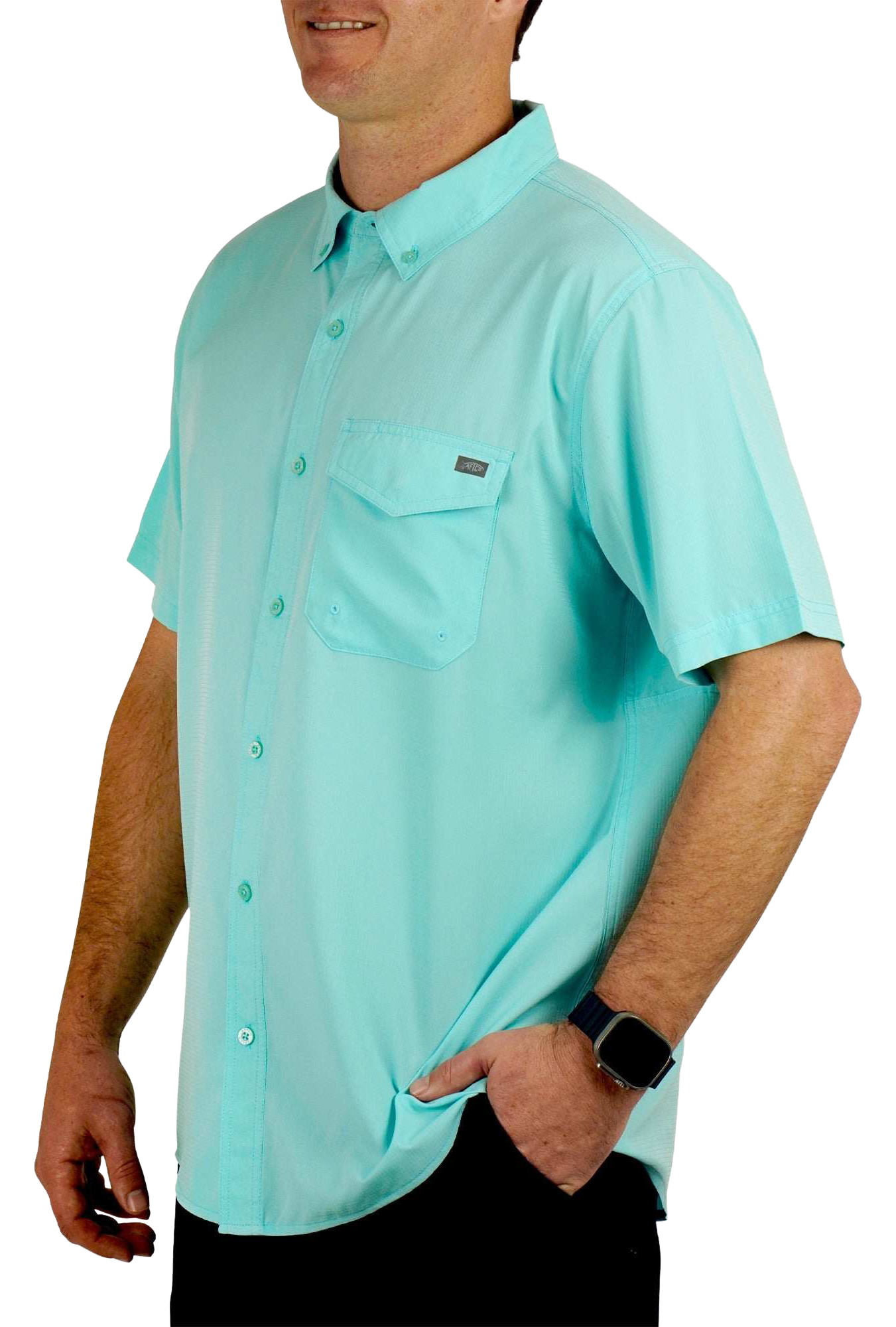 Image of AFTCO Palomar Tech Short-Sleeve Button-Down Shirt - Shoreline Blue