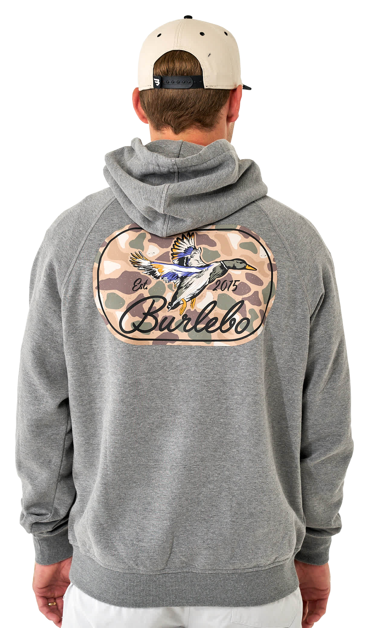 Image of BURLEBO Ducks Flying In Fleece Hoodie - Dark Heather Grey